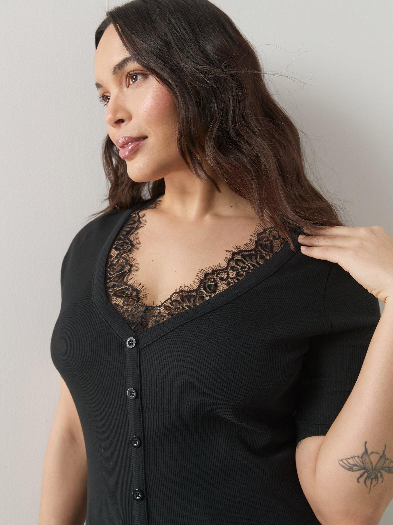 Image 4 of 6 of The Very Collection Curve Lace Trim Short Sleeve Top