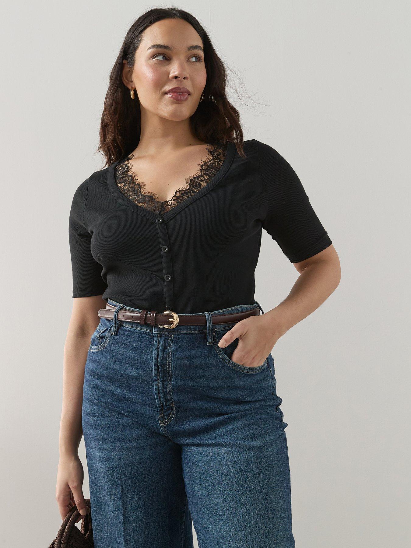 Image 6 of 6 of The Very Collection Curve Lace Trim Short Sleeve Top
