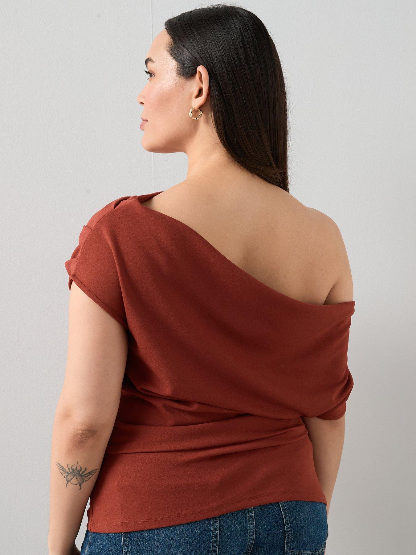 the-very-collection-curve-off-shoulder-drape-tunic-terracottastillFront