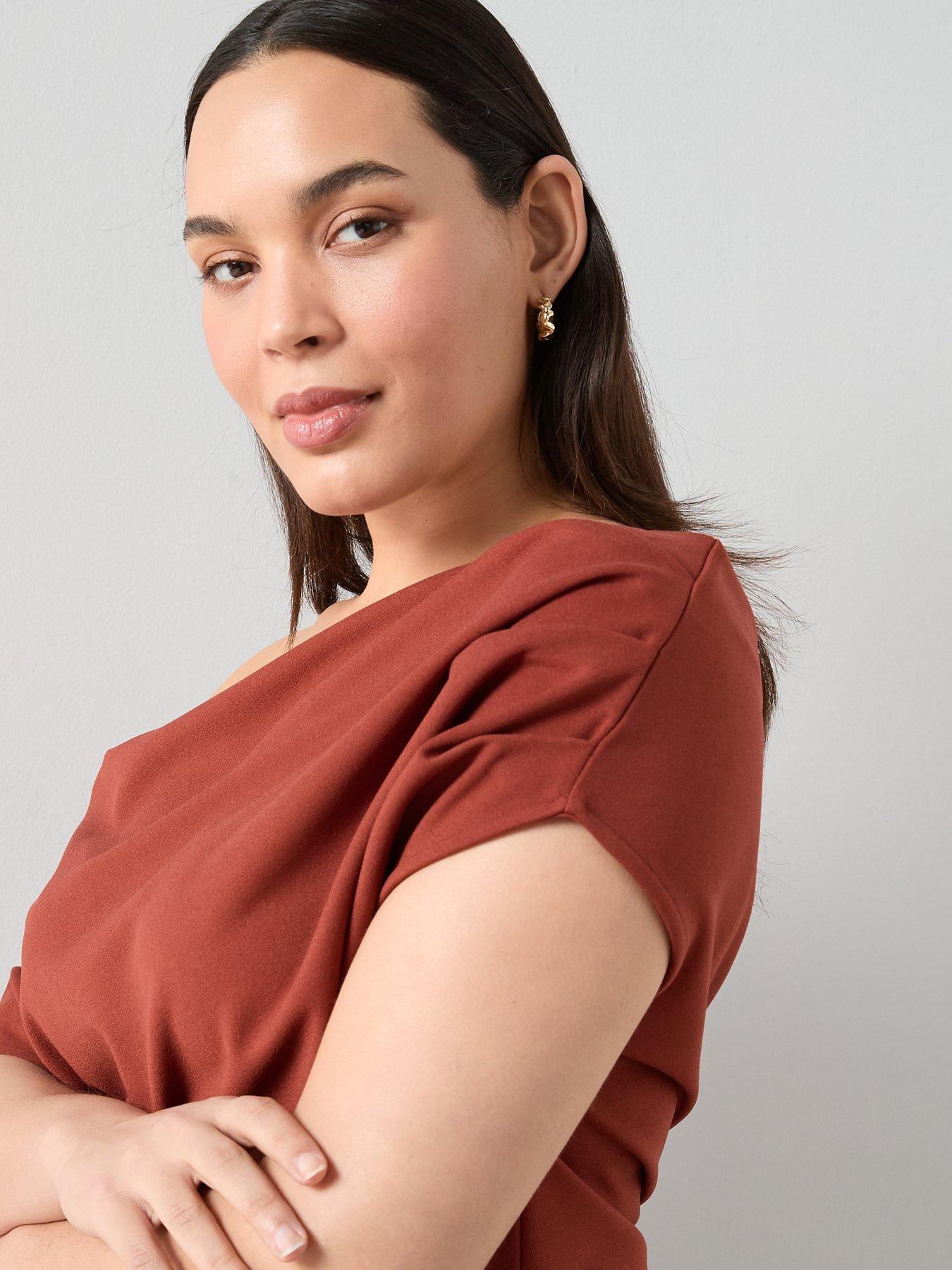 the-very-collection-curve-off-shoulder-drape-tunic-terracottaoutfit