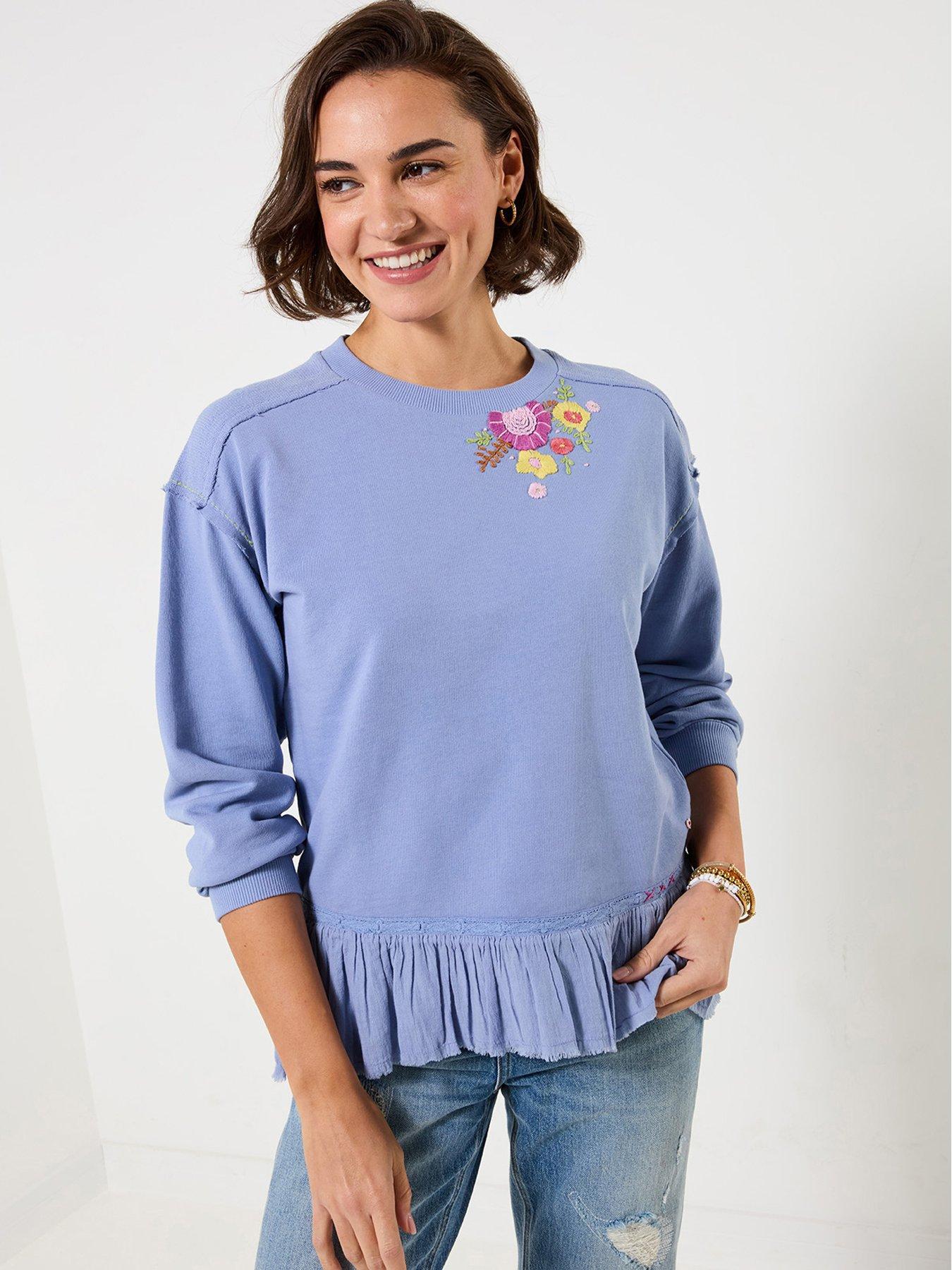 Joe Browns Elodie Embroidered Woven Hem Sweatshirt - Blue