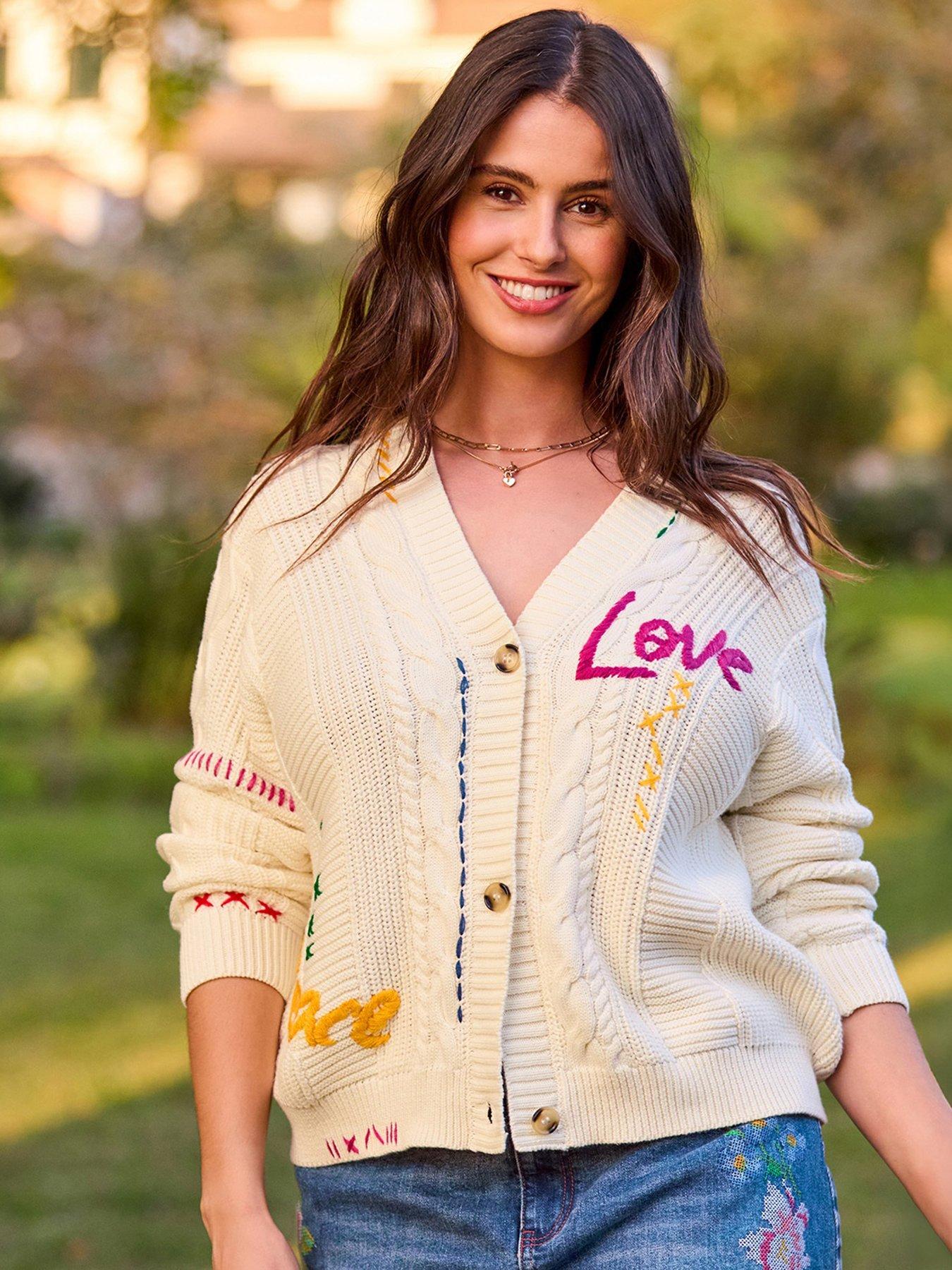 Joe Browns Amour Embroidered Cable Knit Cardigan - Cream