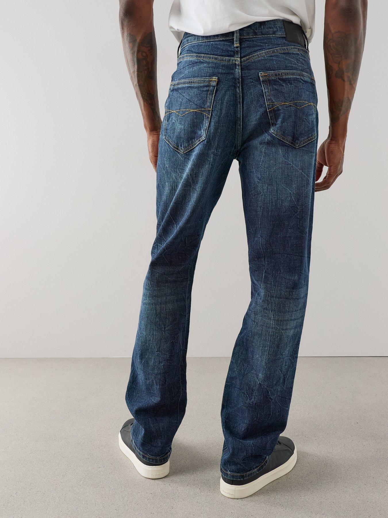 Image 2 of 7 of The Very Collection Cross Hatch Straight Fit Marble Jeans With Stretch - Dark Blue