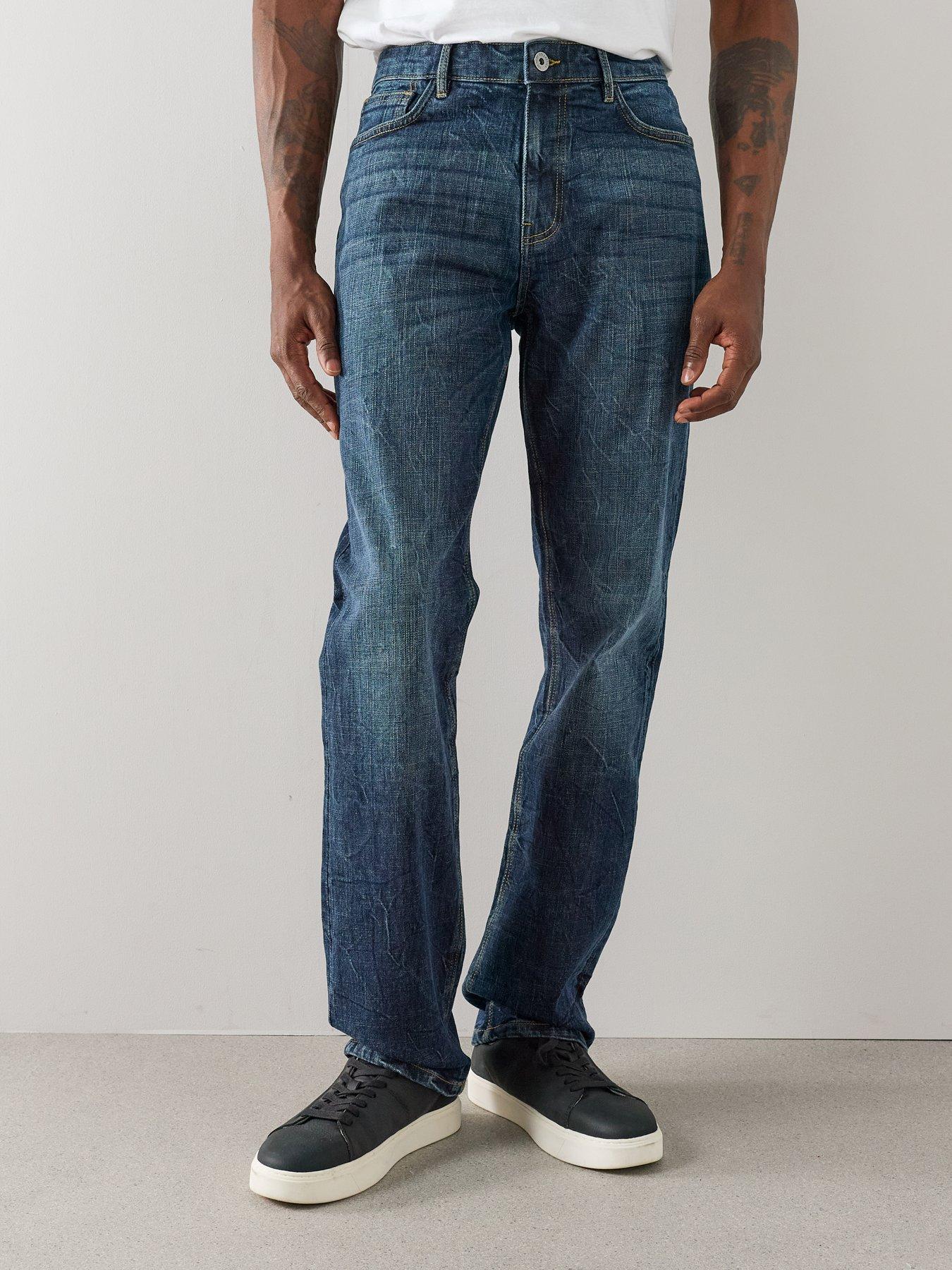 Image 3 of 7 of The Very Collection Cross Hatch Straight Fit Marble Jeans With Stretch - Dark Blue