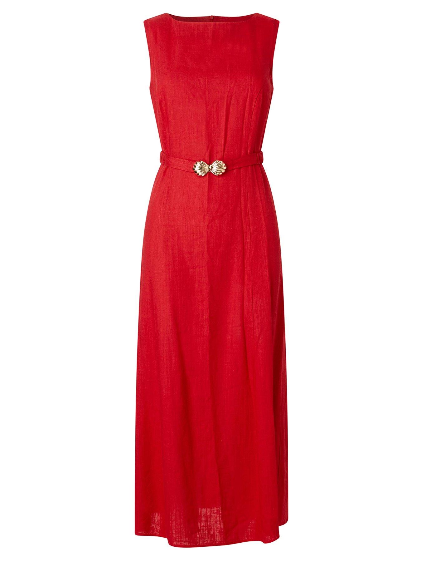 Image 6 of 6 of Joe Browns Linen Blend Belted Dress - Red