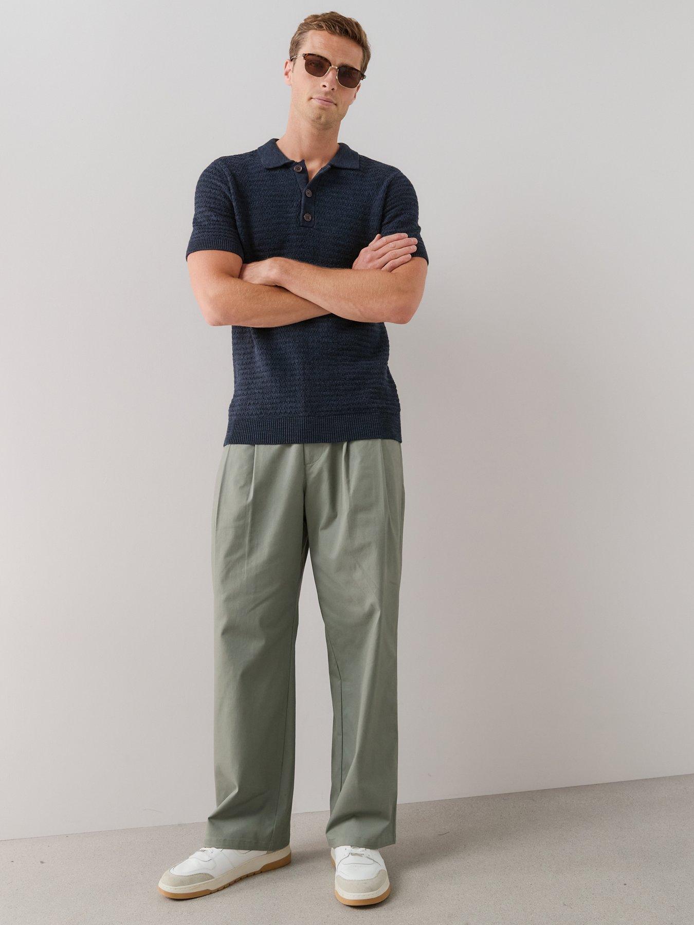 The Very Collection Double Pleated Cotton Rich Tapered Fit Trousers - Green