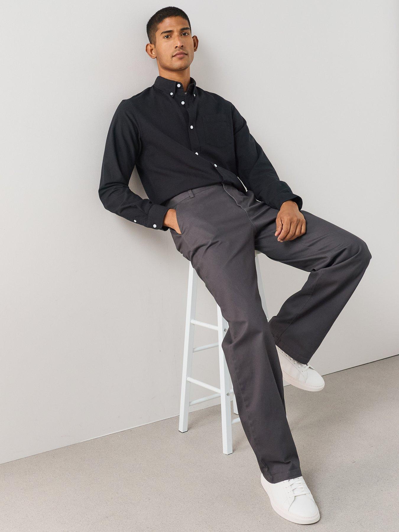 Image 1 of 7 of The Very Collection Loose Fit Cotton Rich Chino Trousers With Stretch - Charcoal
