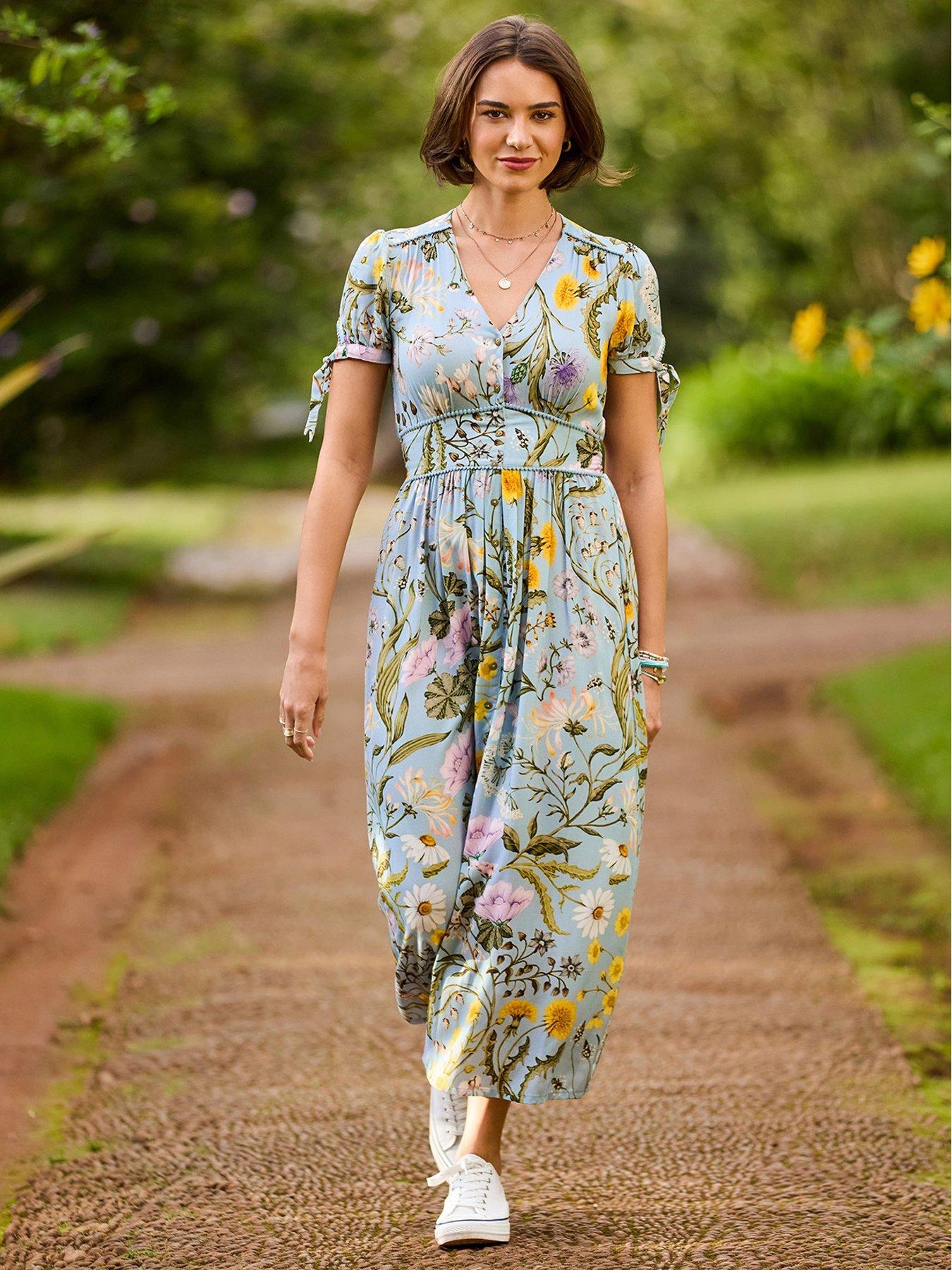 Image 1 of 6 of Joe Browns Beautiful Botanicals Printed Dress - Blue