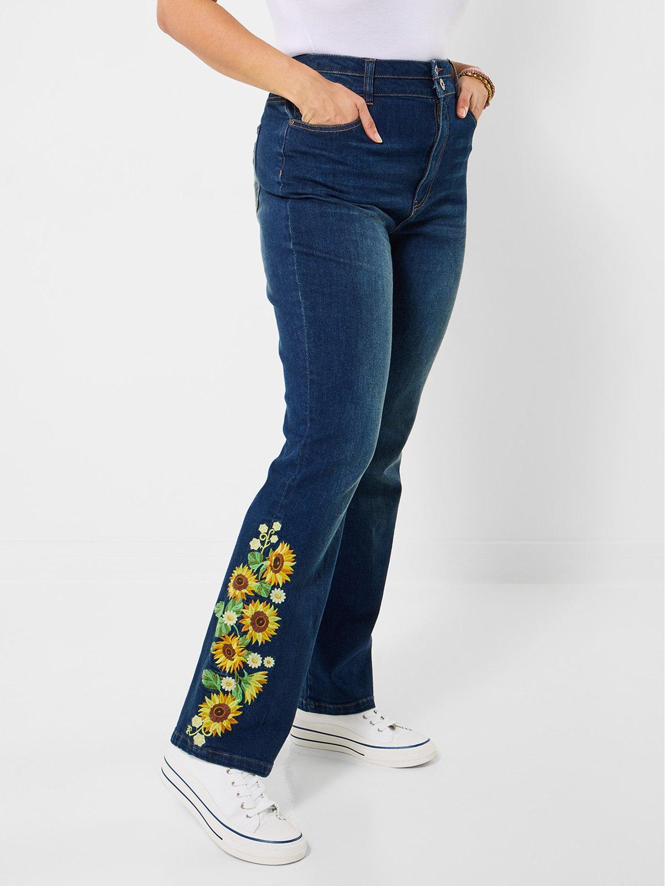 Image 4 of 7 of Joe Browns Sophia Sunflower Embroidered Flared Jeans - Blue