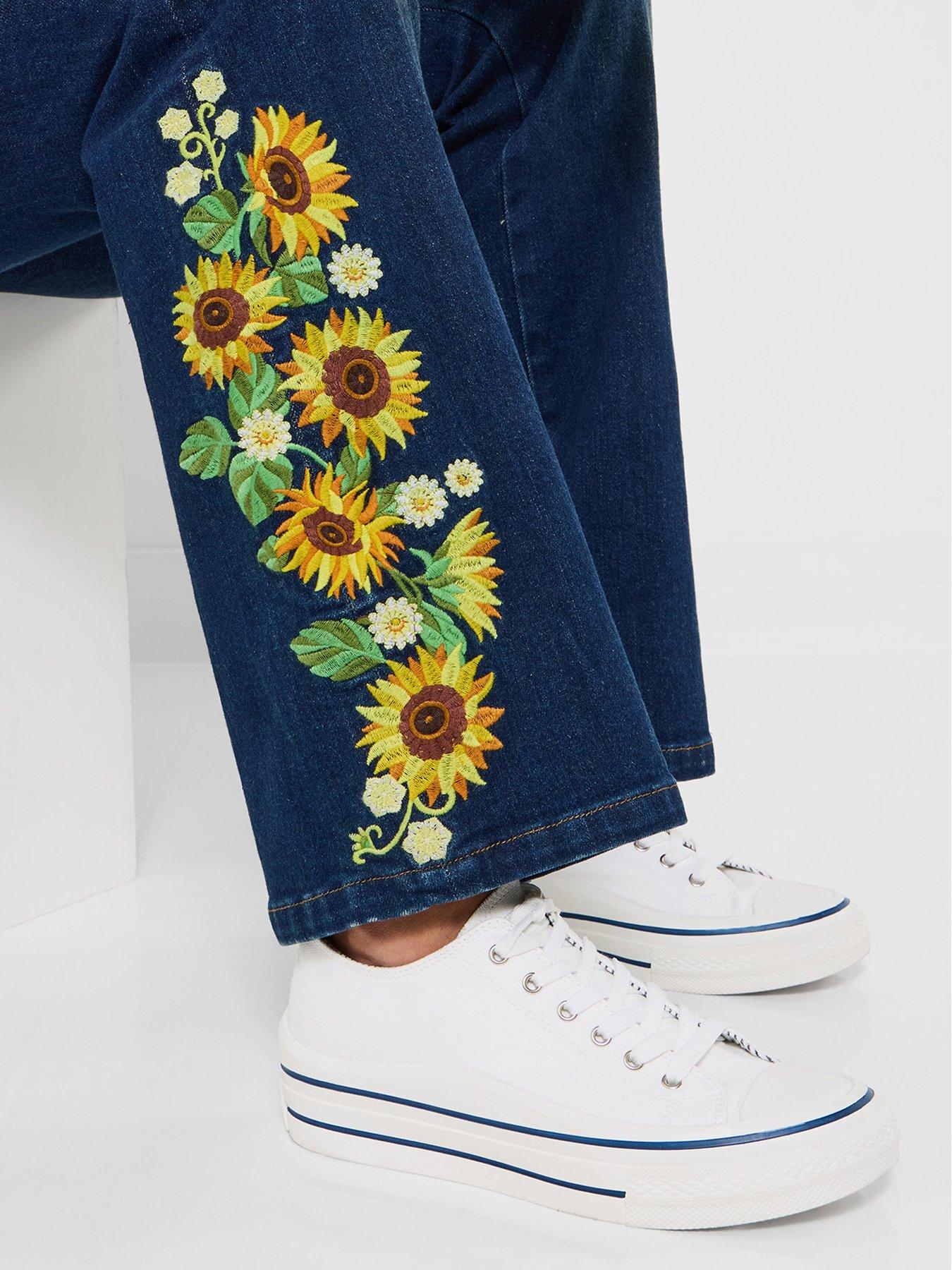Image 6 of 7 of Joe Browns Sophia Sunflower Embroidered Flared Jeans - Blue