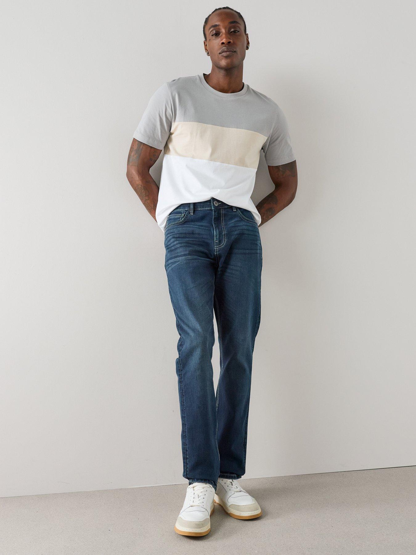Image 1 of 7 of The Very Collection Contrast Stitch Slim Fit Jeans - Blue Black