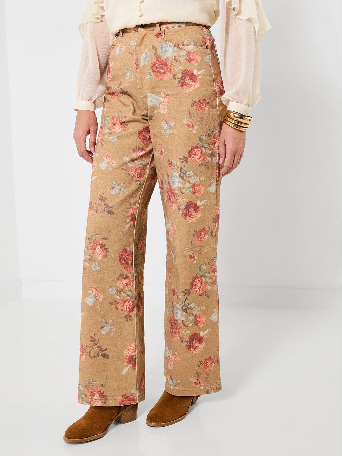 Joe Browns Isla Printed Floral Wide Leg Jeans - Brown