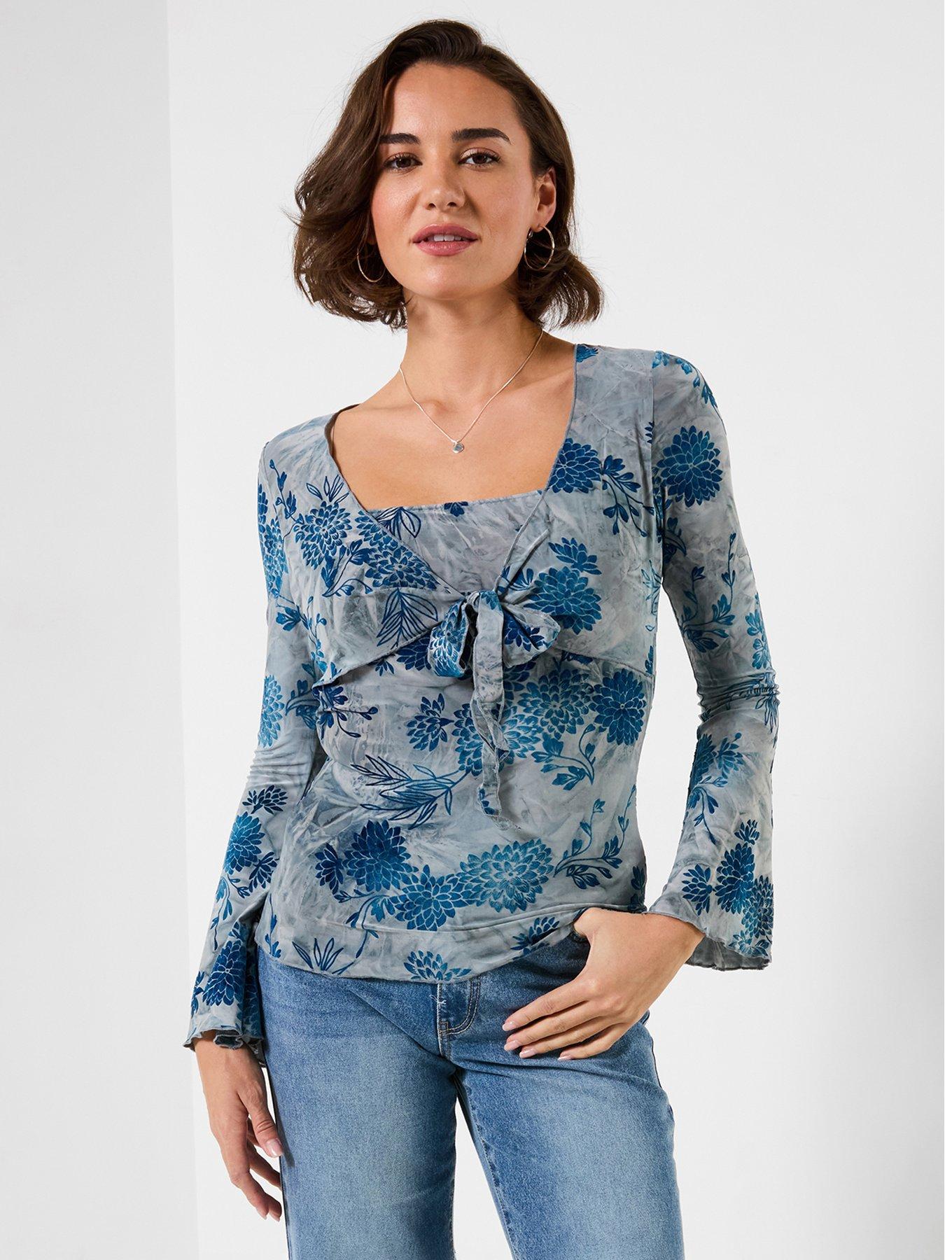 joe-browns-beach-boutique-tie-front-flocked-top-bluefront