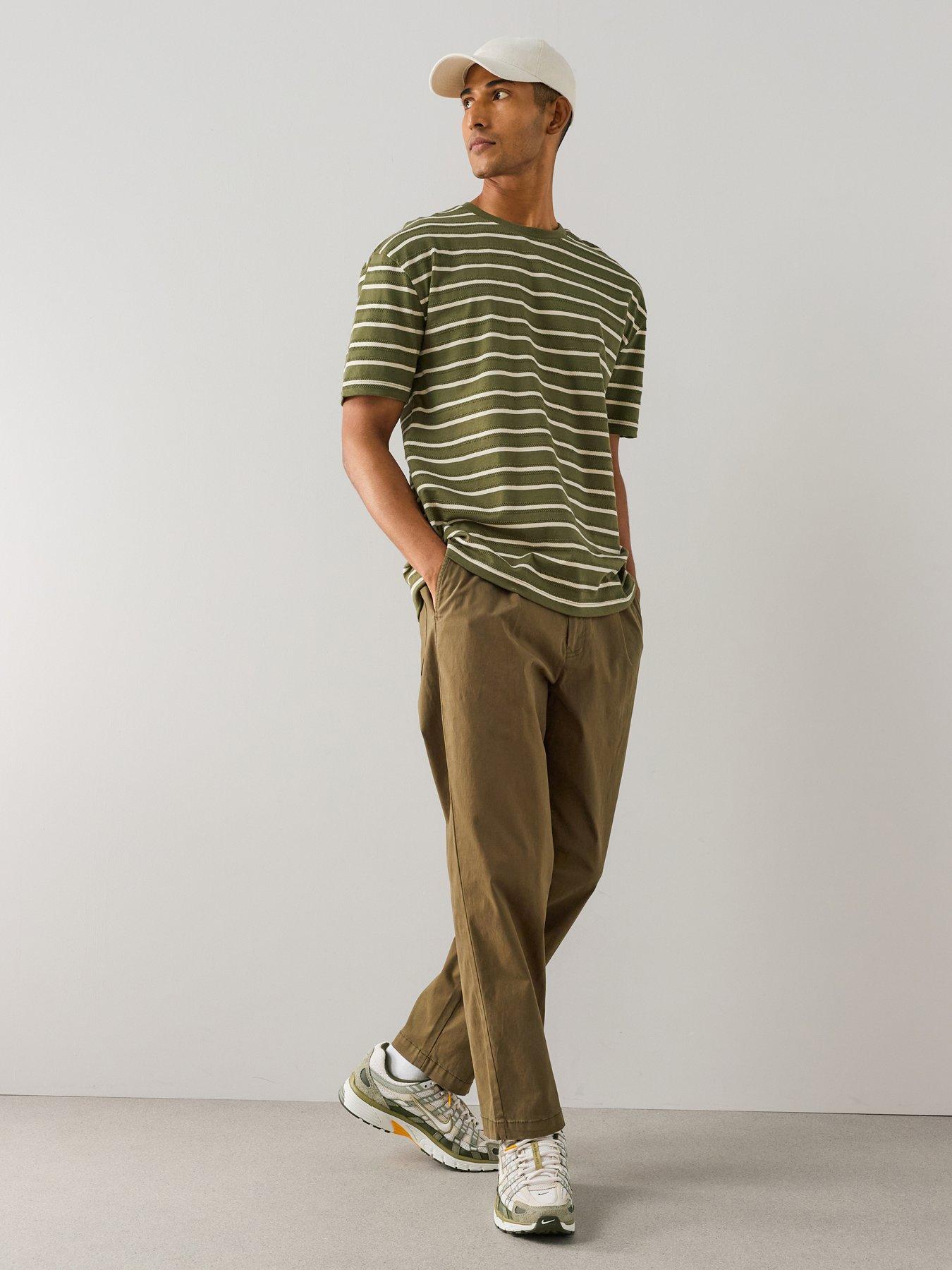 The Very Collection Pure Cotton Relaxed Fit Textured Stripe T-Shirt - Khaki