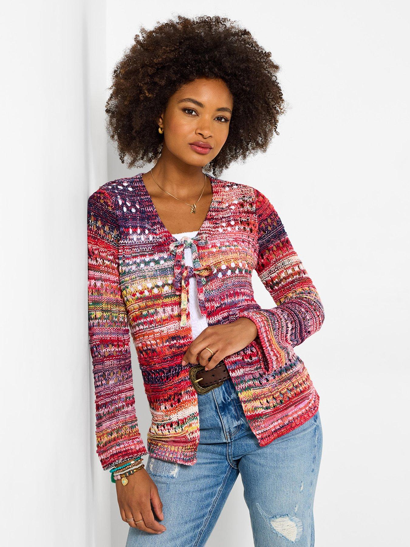 Image 1 of 5 of Joe Browns Alessa Open Knit Tie Front Cardigan - Red