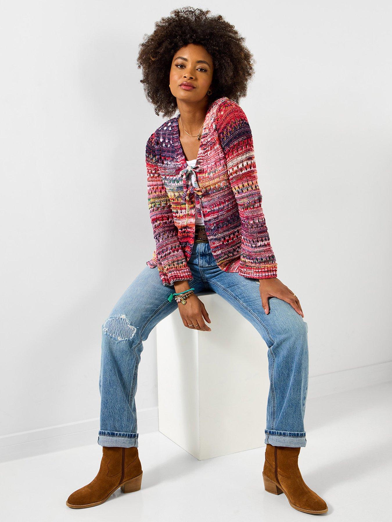 Image 3 of 5 of Joe Browns Alessa Open Knit Tie Front Cardigan - Red
