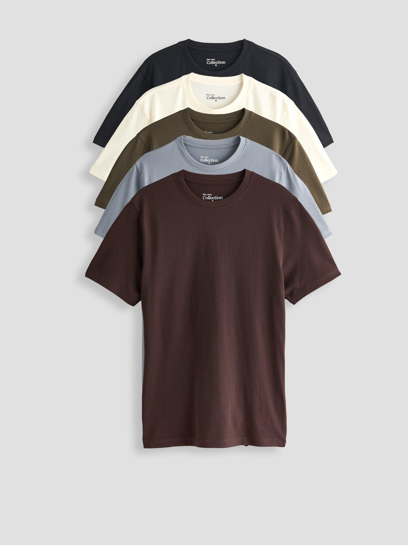 The Very Collection 5 Pack Essentials T-shirts - Cream,khaki,blue,brown,black