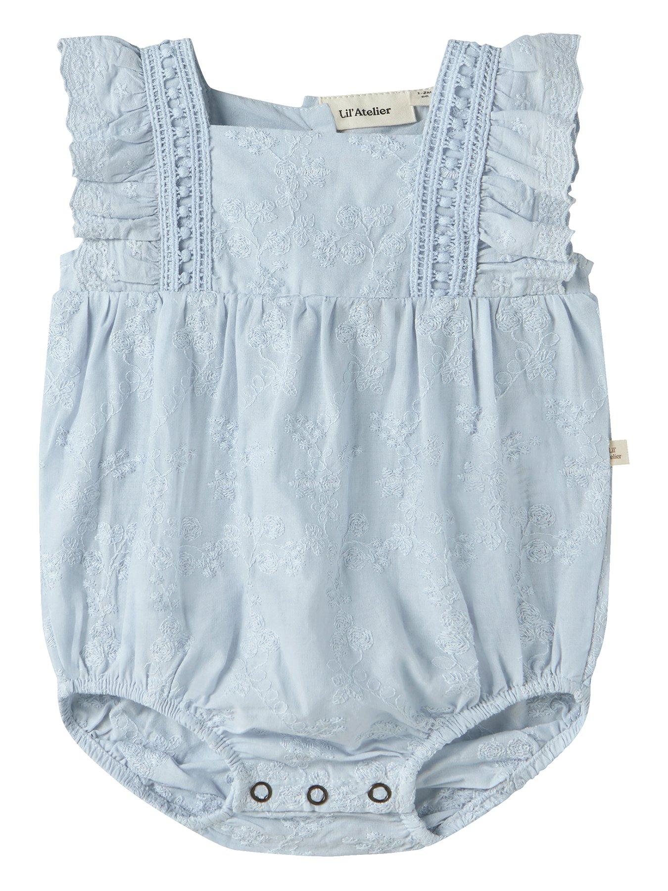 Lil Atelier Baby Girls Sibling Embroidered Shorty Romper - Light Blue