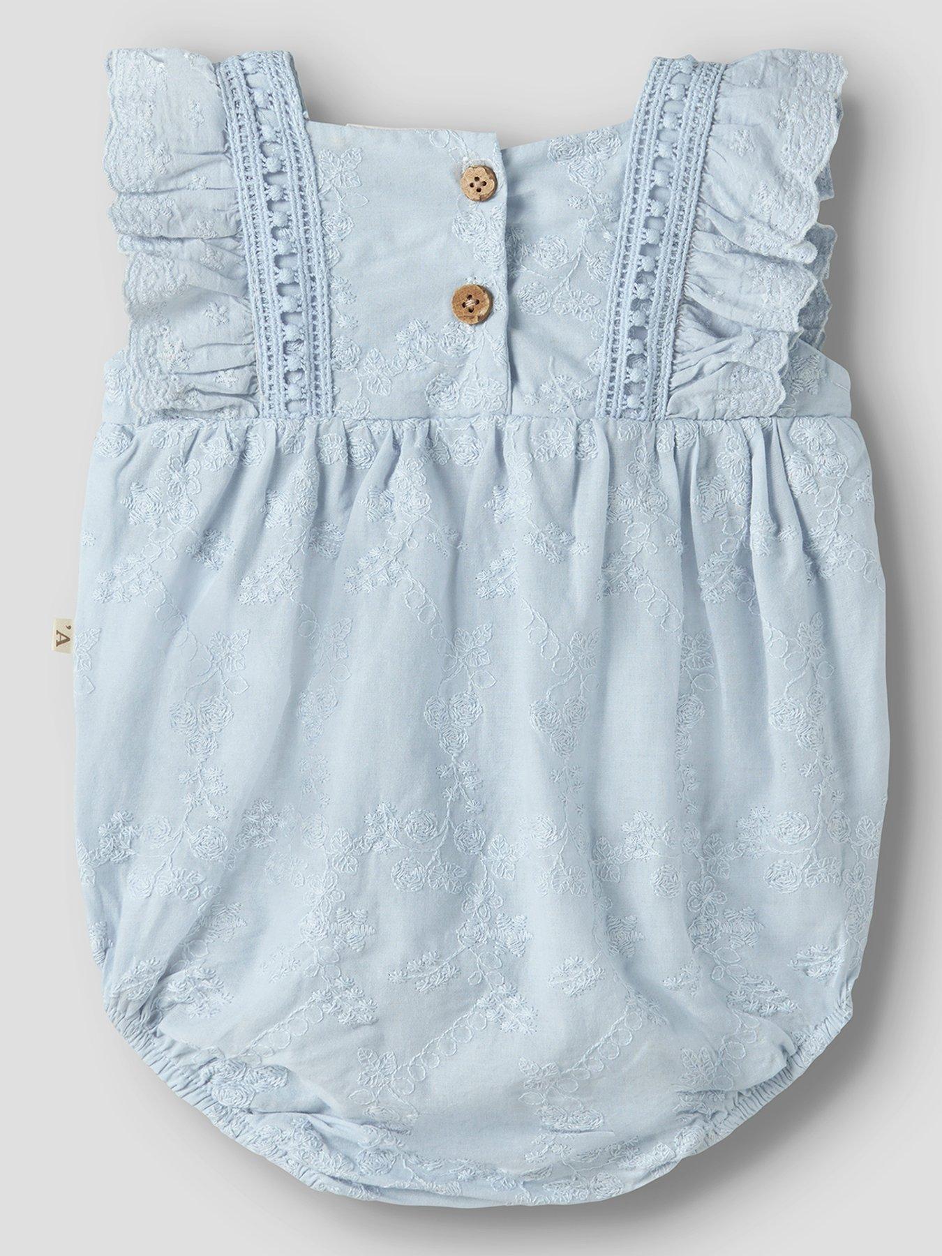 Image 2 of 3 of Lil Atelier Baby Girls Sibling Embroidered Shorty Romper - Light Blue