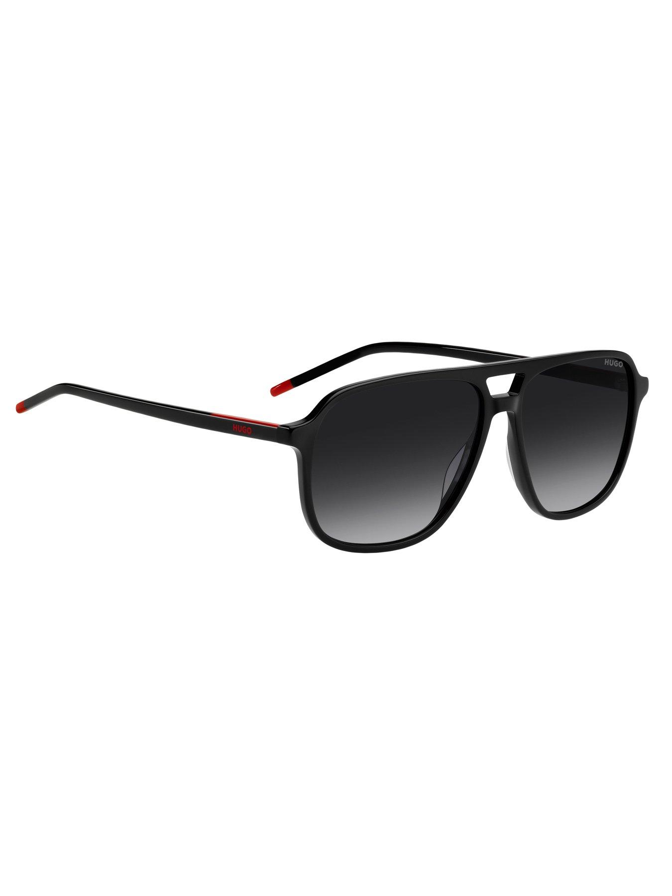 Image 2 of 5 of HUGO Square Double Bridge Sunglasses- Black