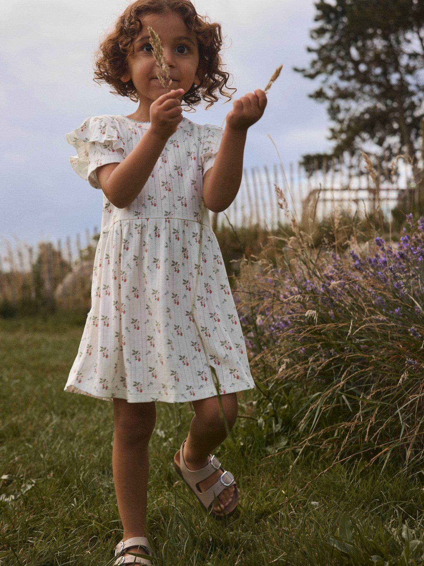 Lil Atelier Mini Girls Sibling Strawberry Pointelle Dress - Cream