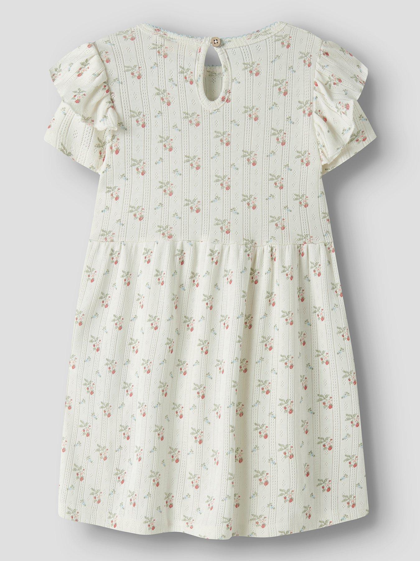 Image 3 of 5 of Lil Atelier Mini Girls Sibling Strawberry Pointelle Dress - Cream