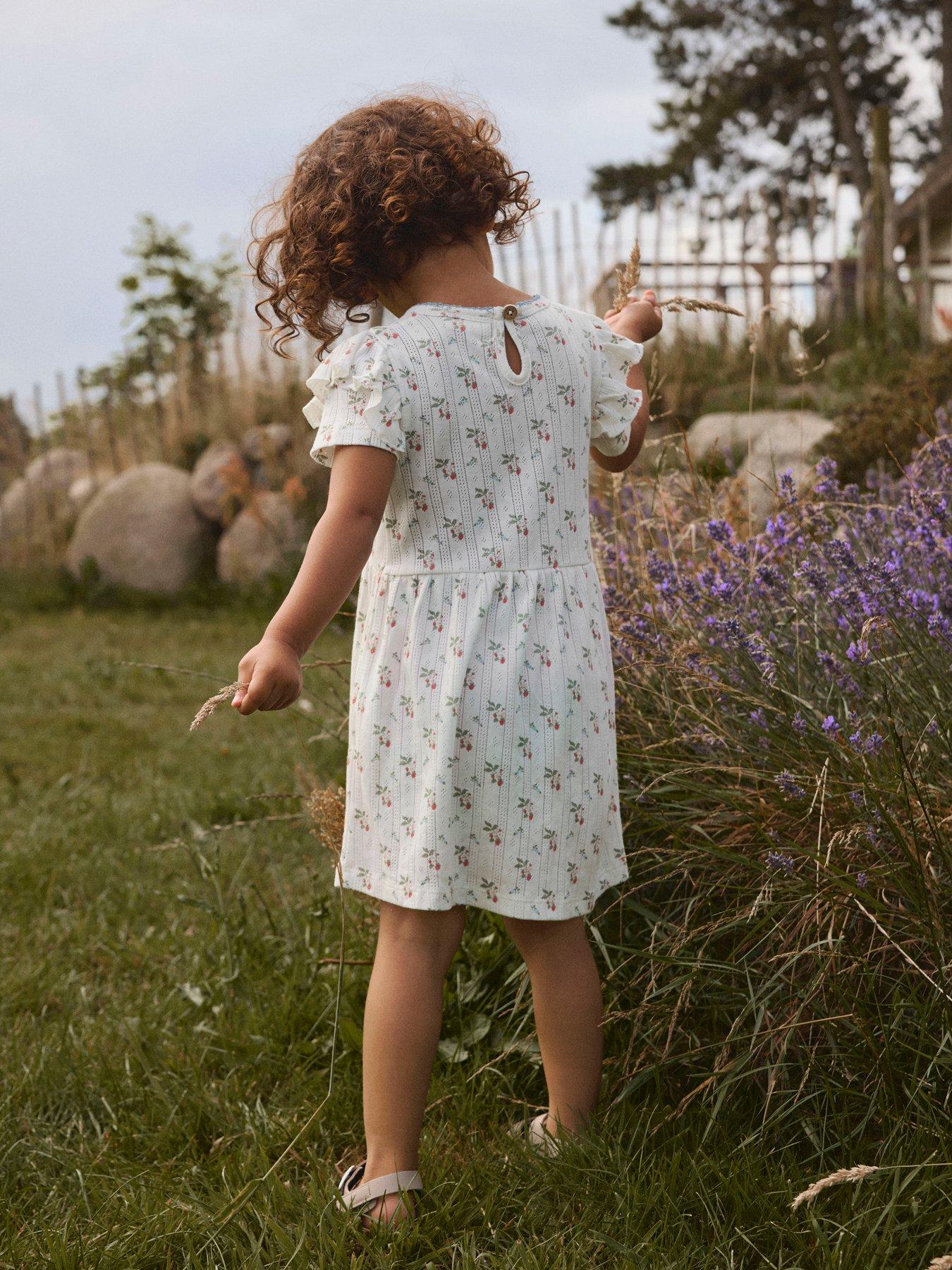 Image 5 of 5 of Lil Atelier Mini Girls Sibling Strawberry Pointelle Dress - Cream