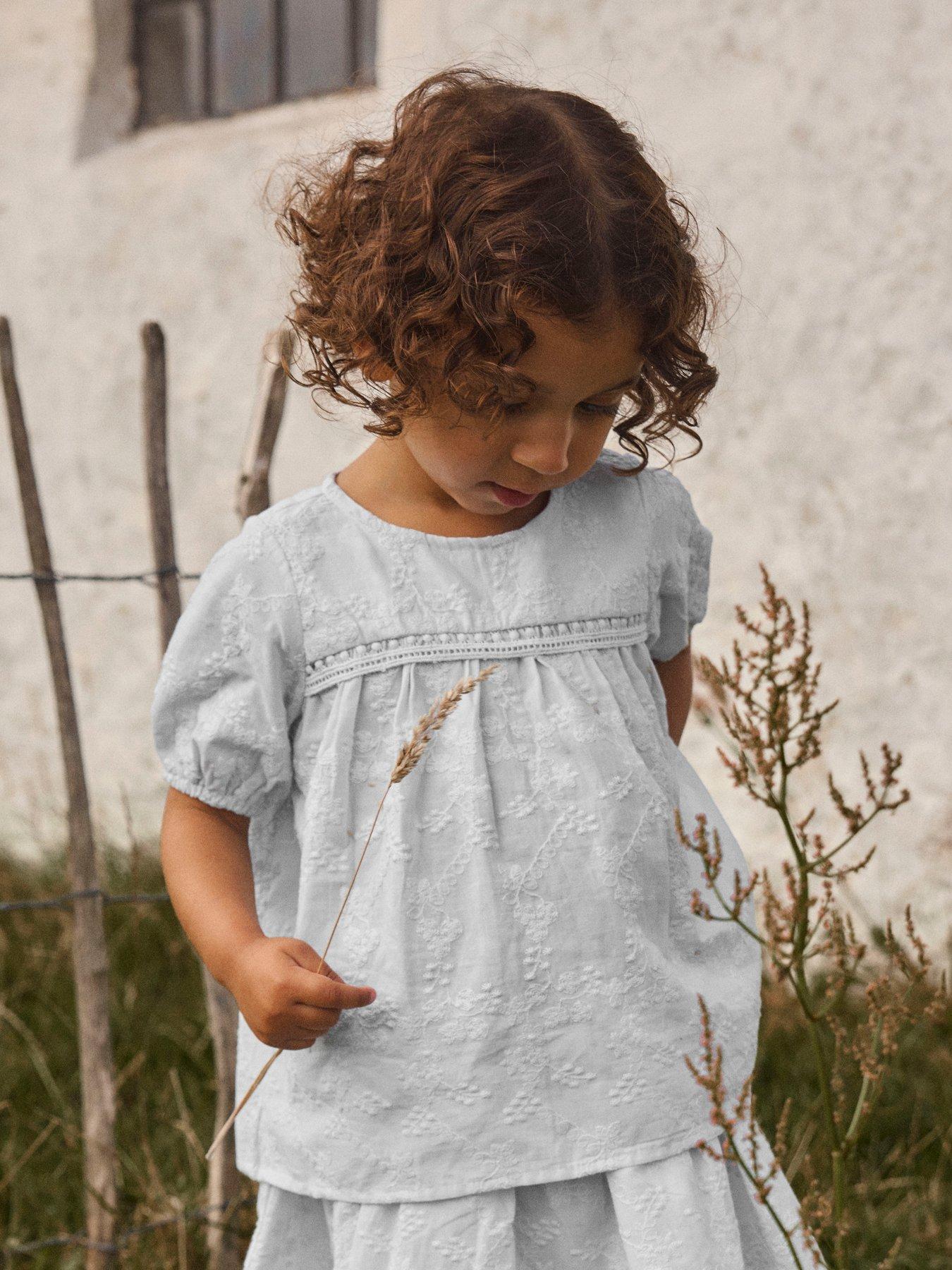Lil Atelier Mini Girls Sibling Embroidered Short Sleeve Blouse - Light Blue