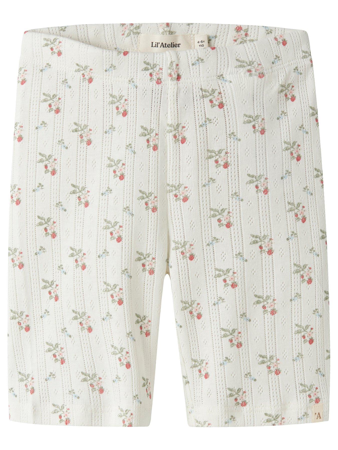 Lil Atelier Mini Girls Sibling Strawberry Pointelle Cycling Shorts - Cream