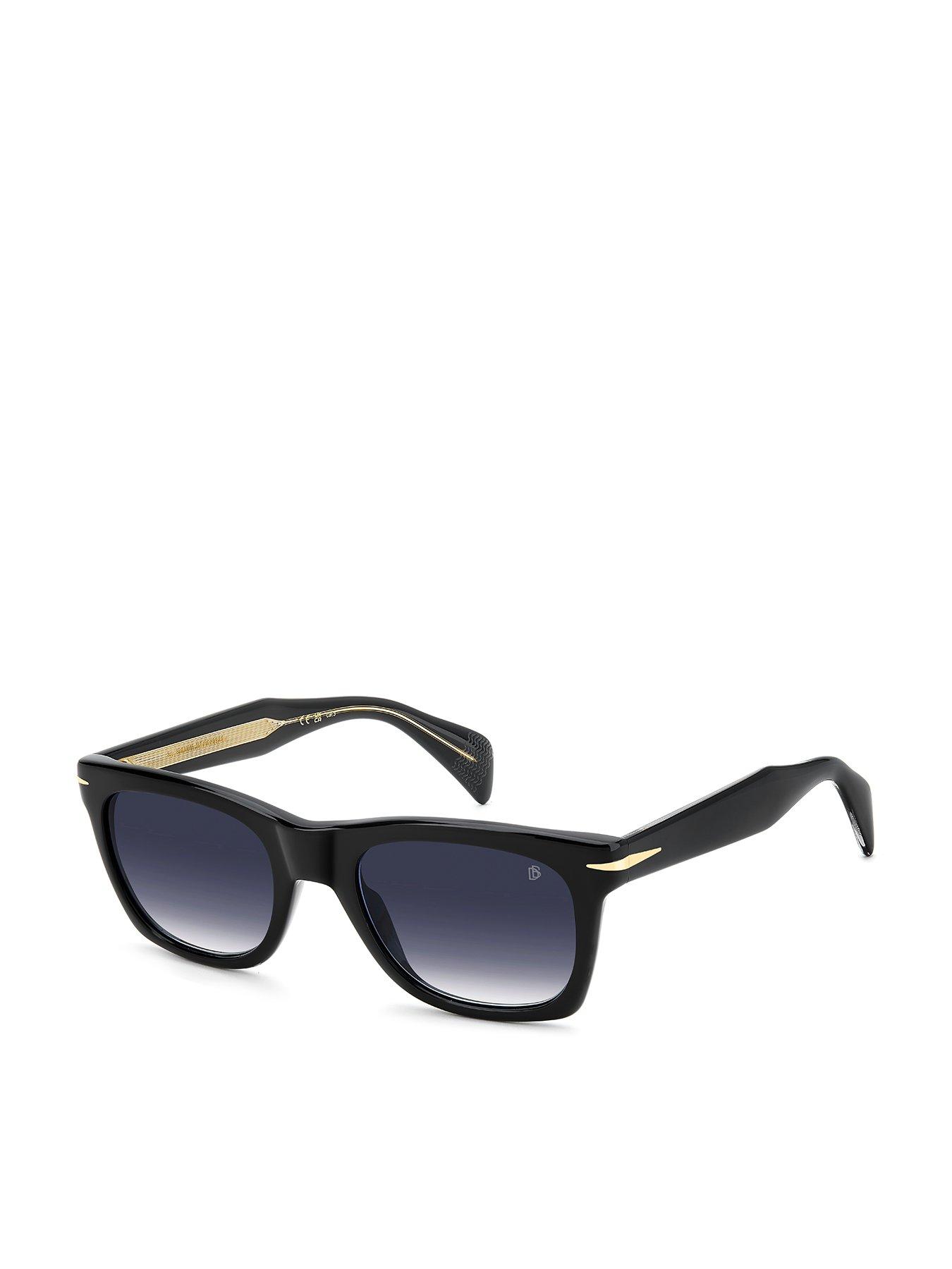 Eyewear by David Beckham Rectangular Sunglasses- Black Acetate