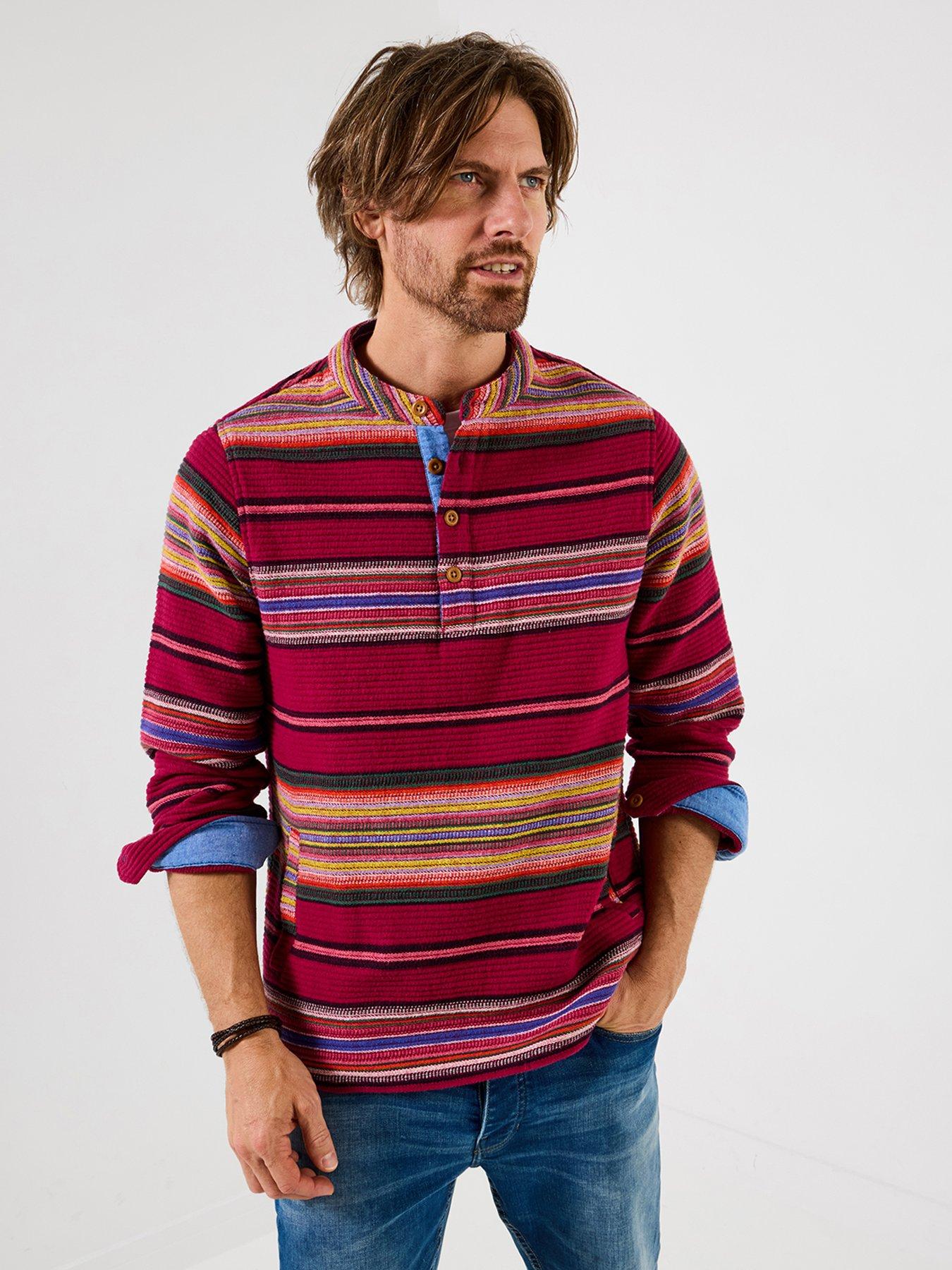 Joe Browns Joe Browns Pop Over Jacquard Stripe Long Sleeve Button Neck Crew Sweat