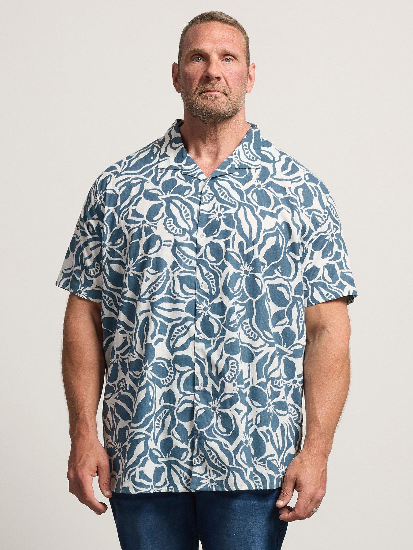 BadRhino Floral Print Short Sleeve Shirt - Blue