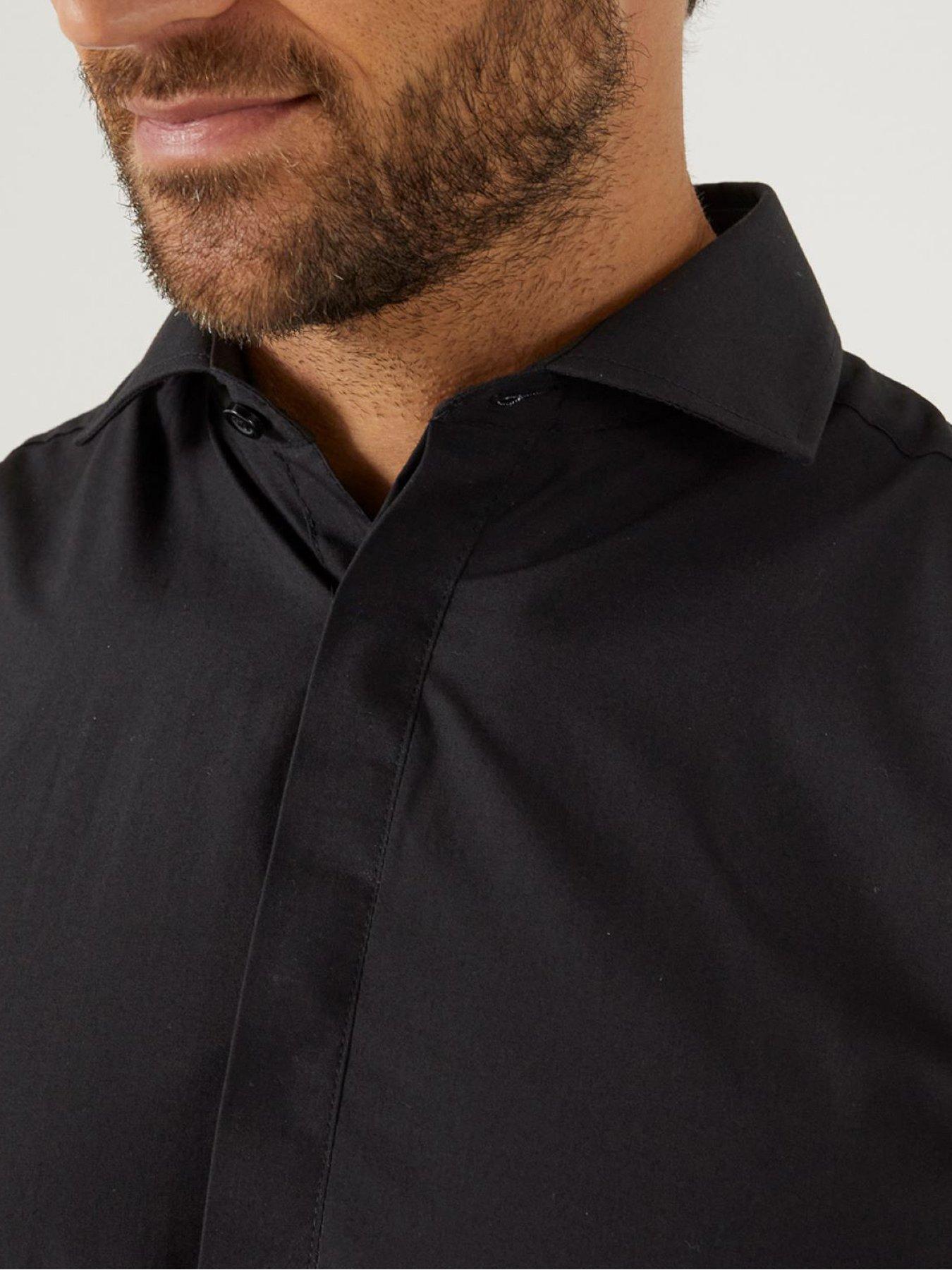 Image 3 of 4 of Skopes Plain Tailored Fit Long Sleeve Dress Shirt - Black
