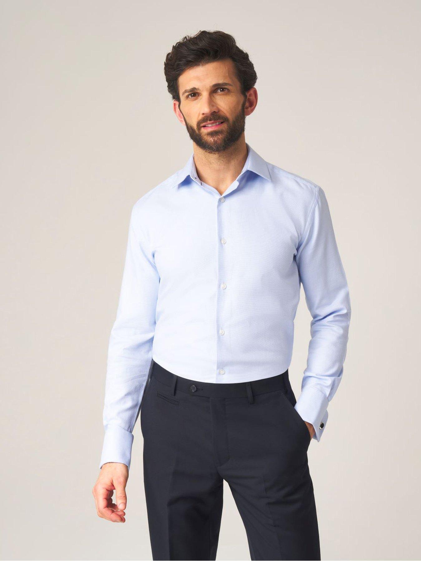 skopes-premium-tailored-fit-dobby-long-sleeve-plain-shirt-blue