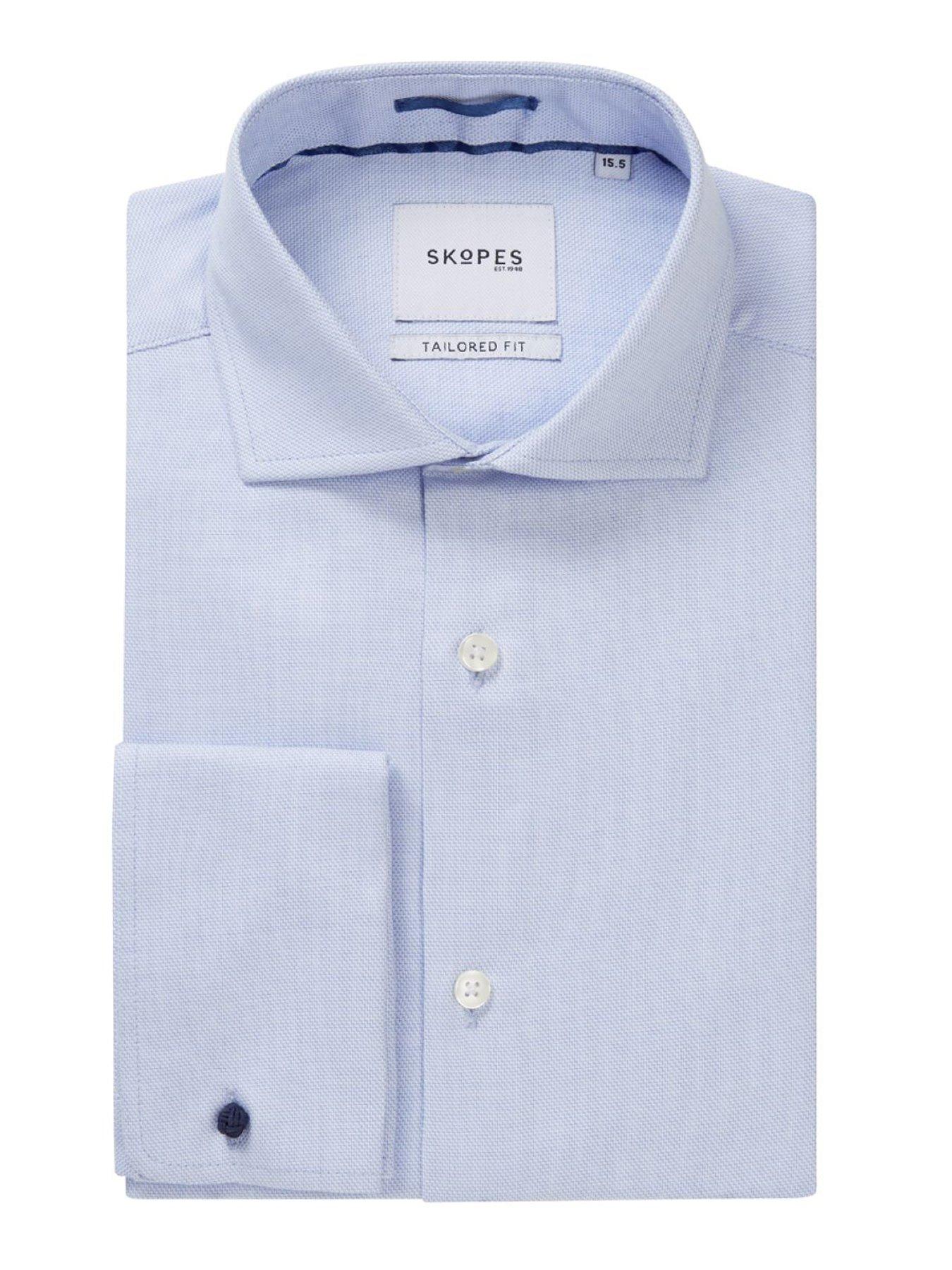 skopes-premium-tailored-fit-dobby-long-sleeve-plain-shirt-bluedetail