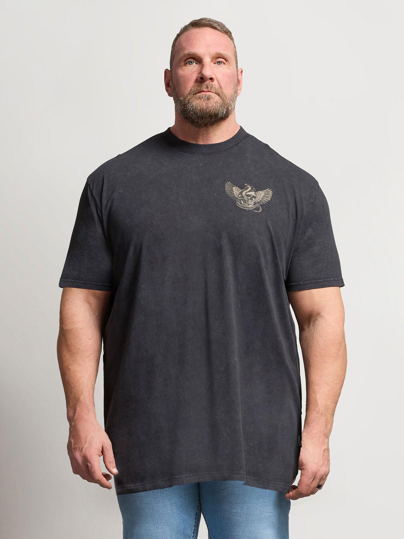BadRhino Snake Skull Acid Wash Extra Long T-Shirt - Grey