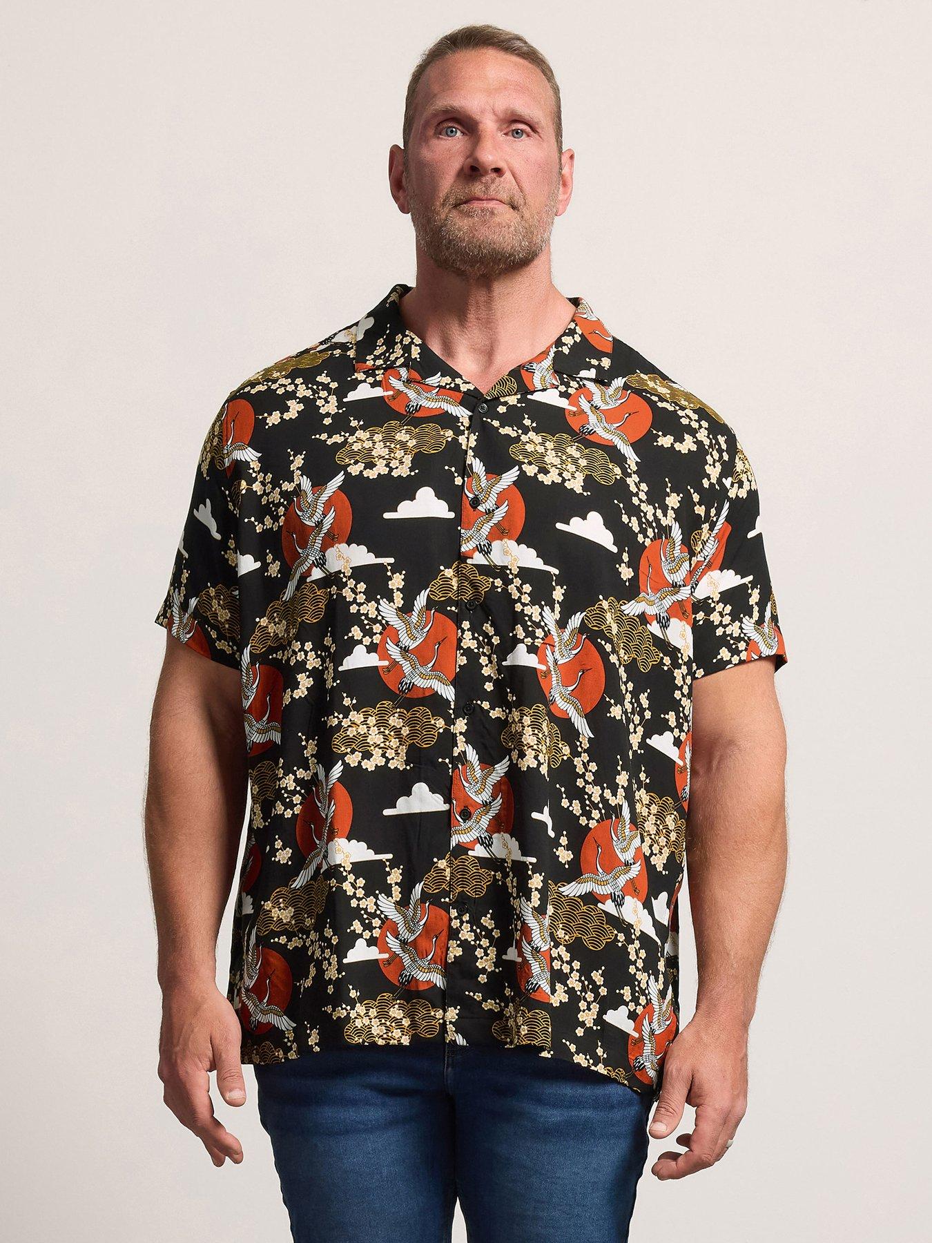 Image 1 of 4 of BadRhino Crane Japanese Printed Short Sleeve Shirt - Black