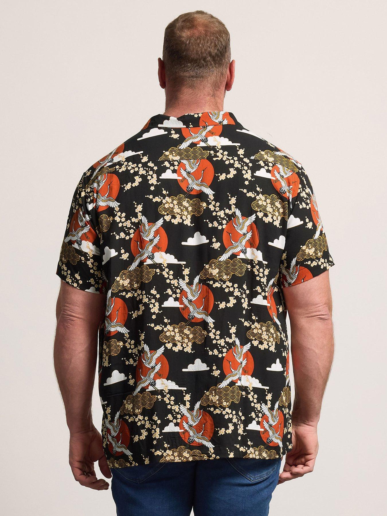 Image 2 of 4 of BadRhino Crane Japanese Printed Short Sleeve Shirt - Black