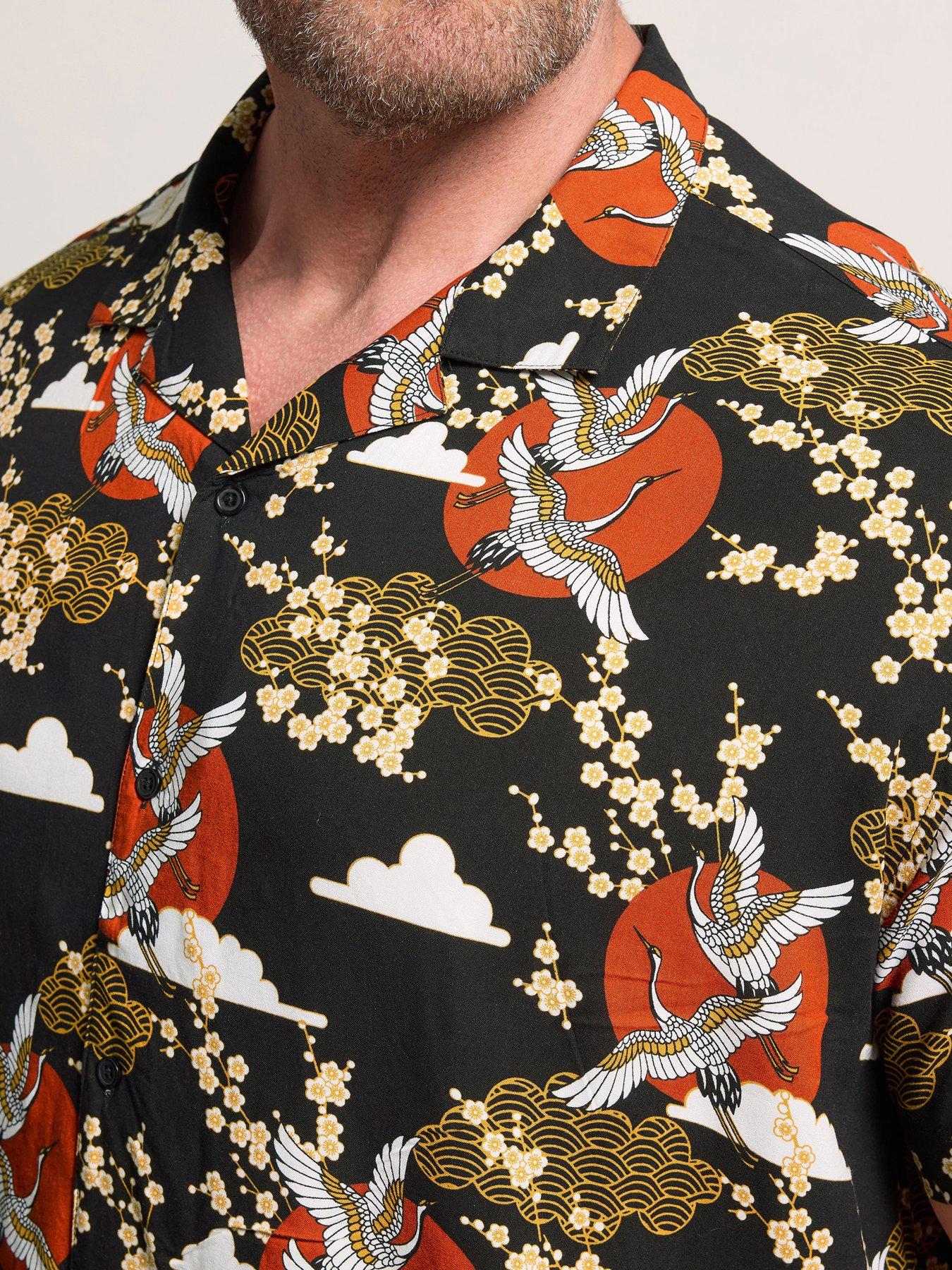Image 4 of 4 of BadRhino Crane Japanese Printed Short Sleeve Shirt - Black