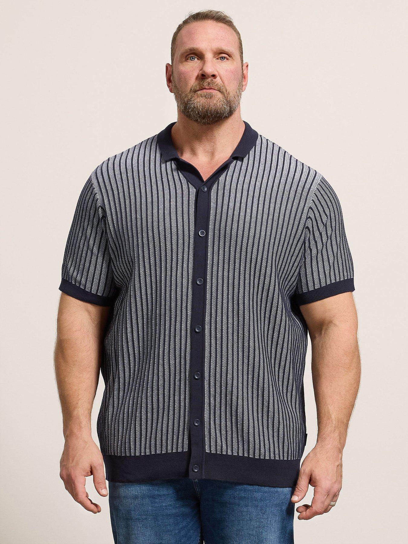 BadRhino Knitted Fine Stripe Short Sleeve Shirt - Blue