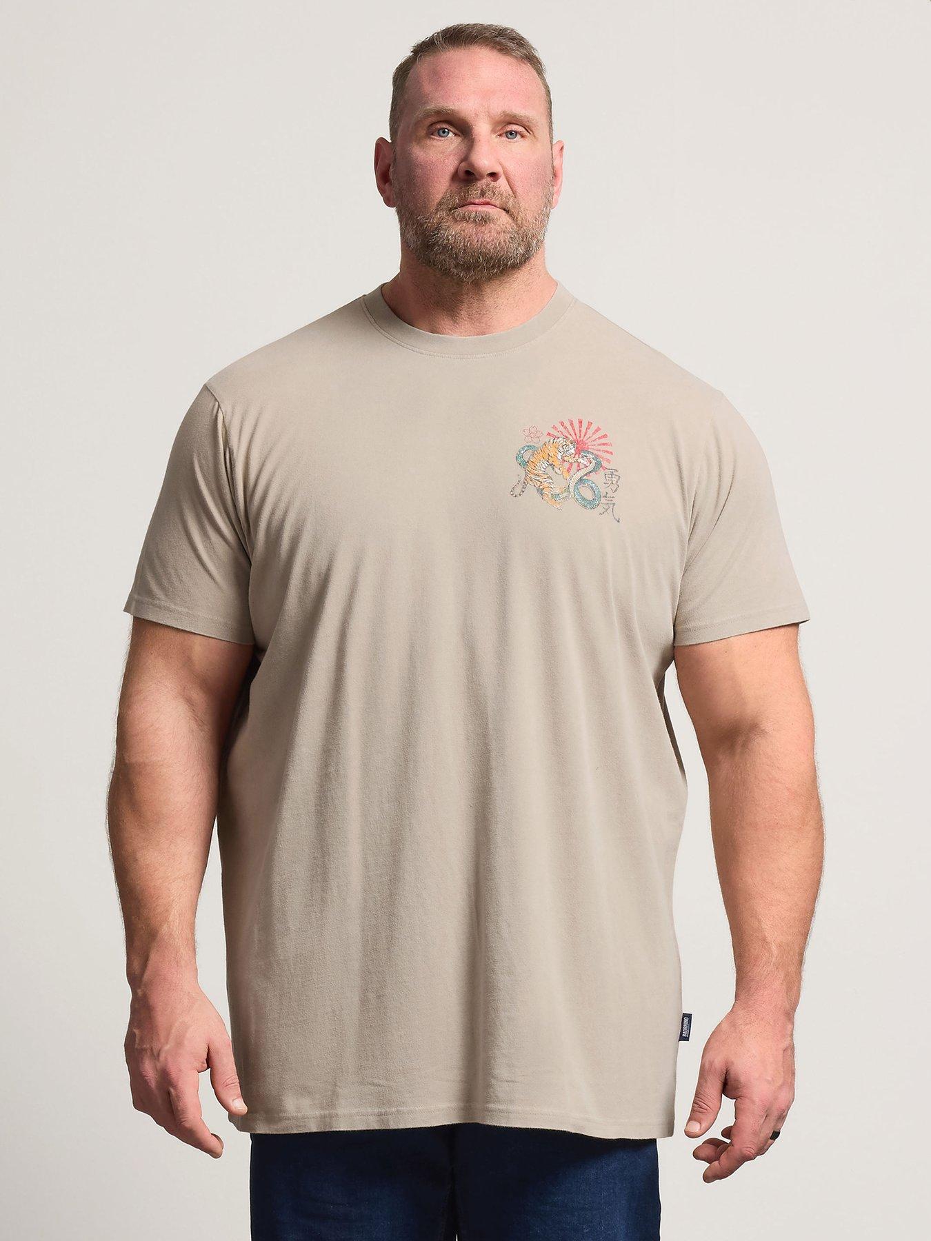 BadRhino Tiger Print Acid Wash Extra Long T-Shirt - Natural