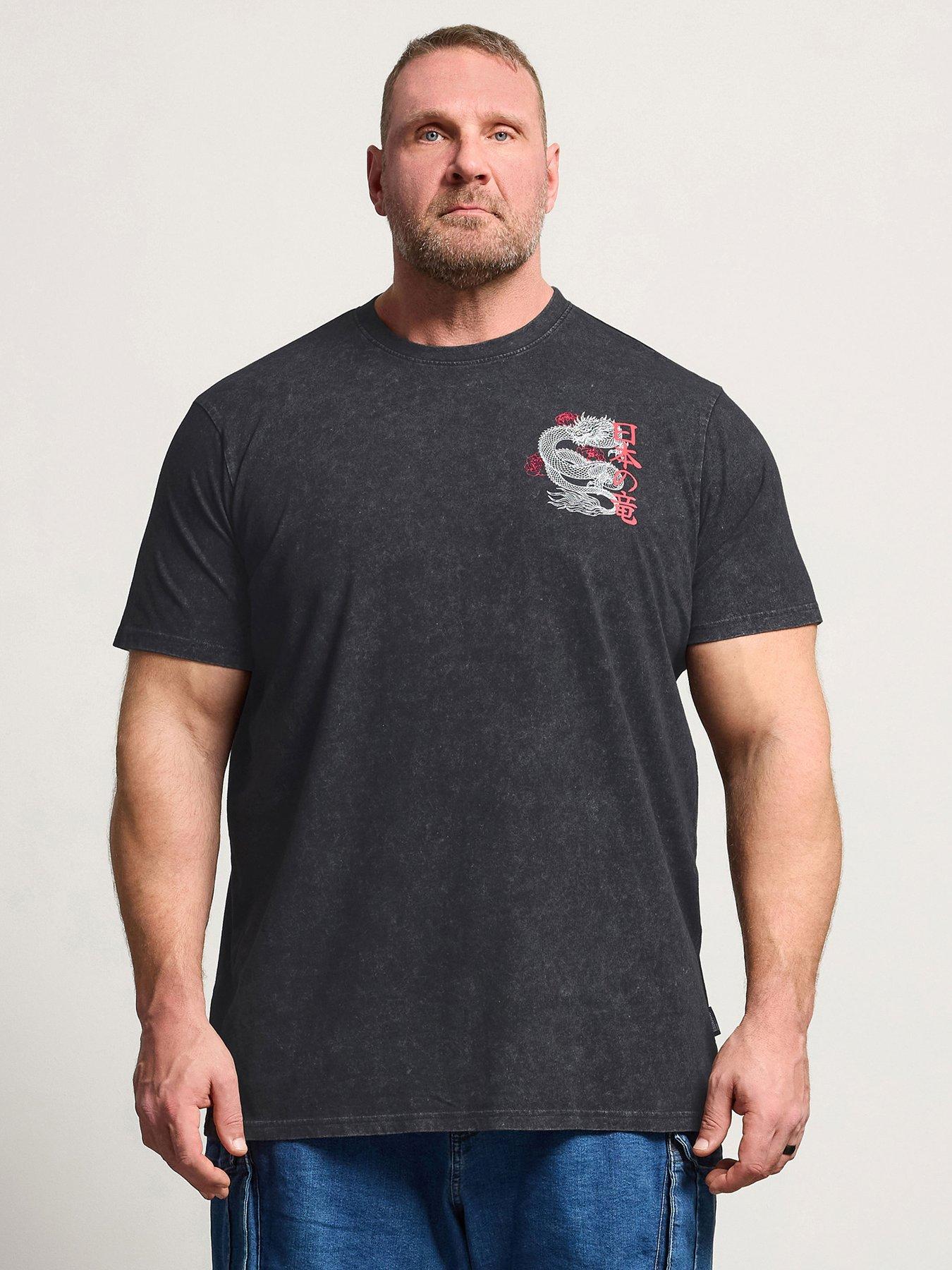 Image 1 of 4 of BadRhino Men's Dragon Graphic Acid Wash T-Shirt - Black