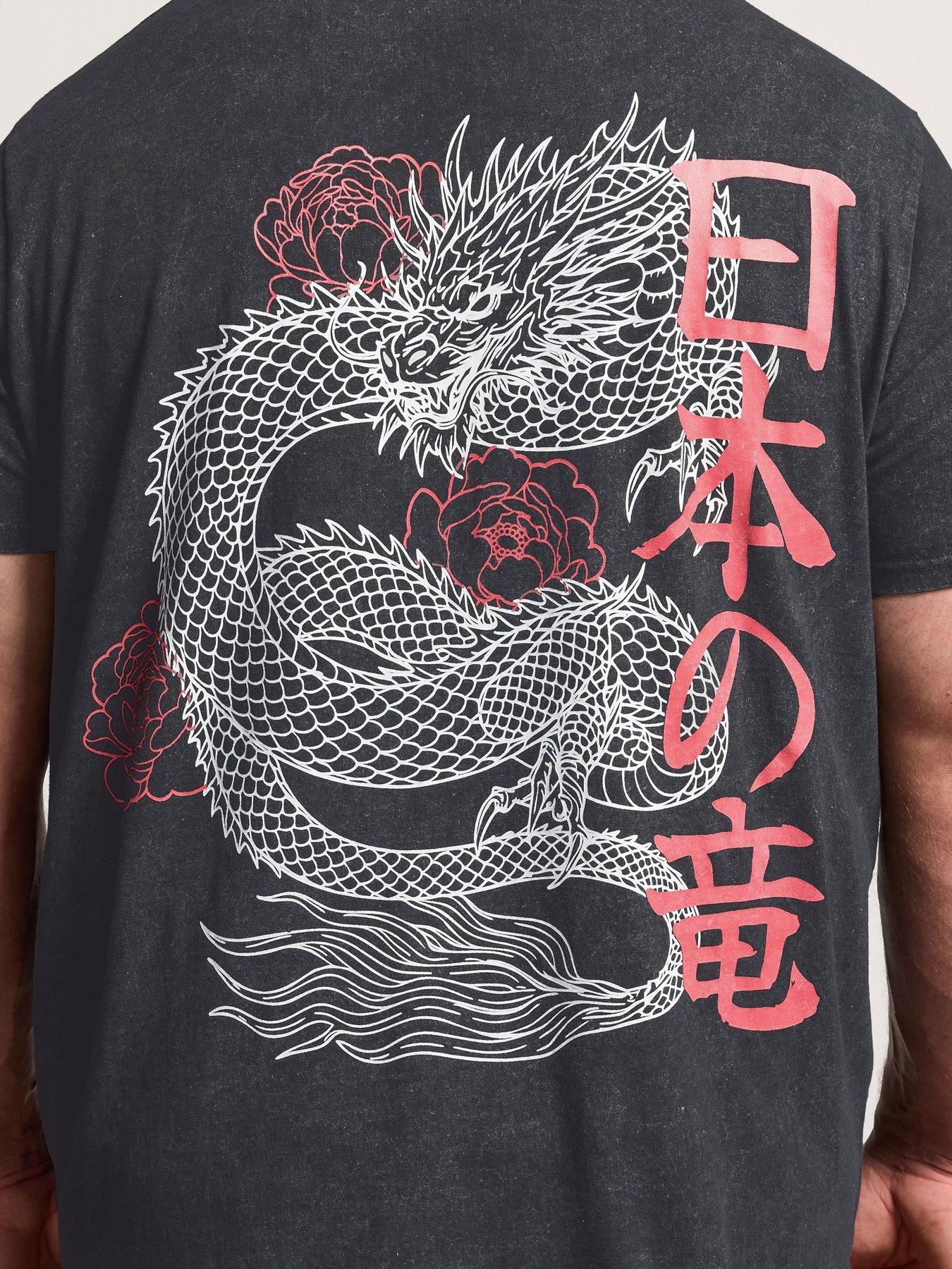 Image 4 of 4 of BadRhino Men's Dragon Graphic Acid Wash T-Shirt - Black