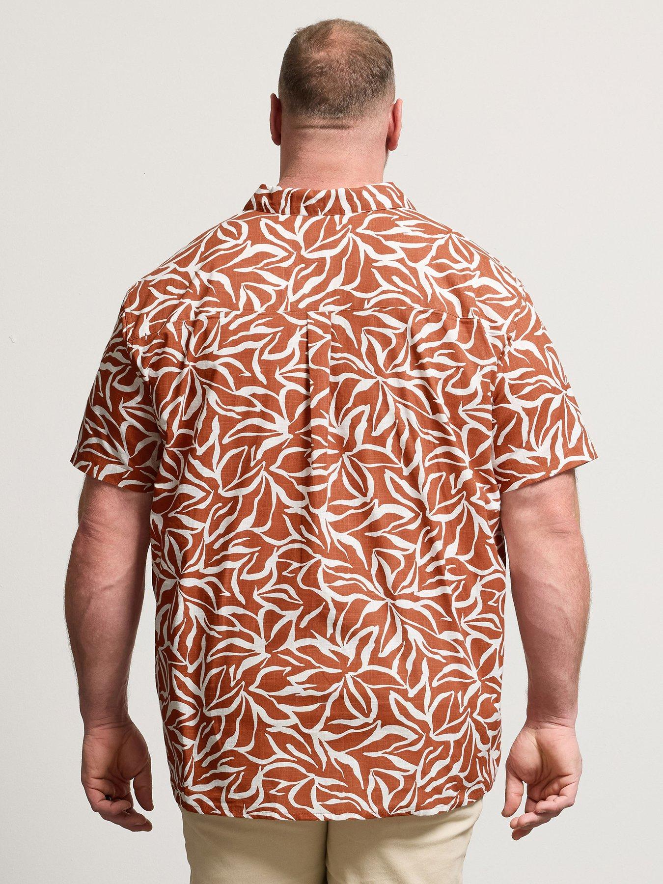 Image 2 of 4 of BadRhino Leaf Print Short Sleeve Shirt - Orange
