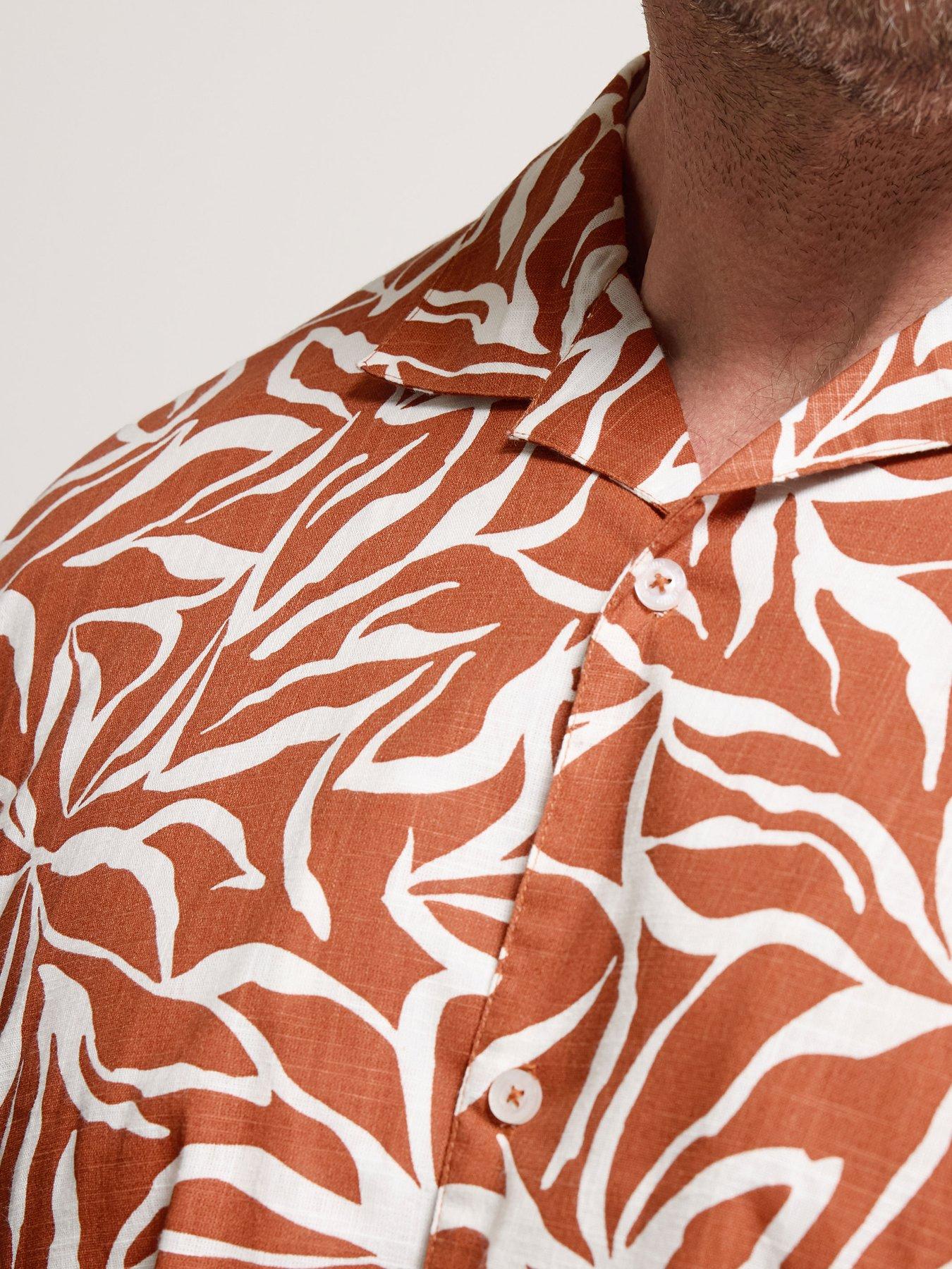 Image 4 of 4 of BadRhino Leaf Print Short Sleeve Shirt - Orange