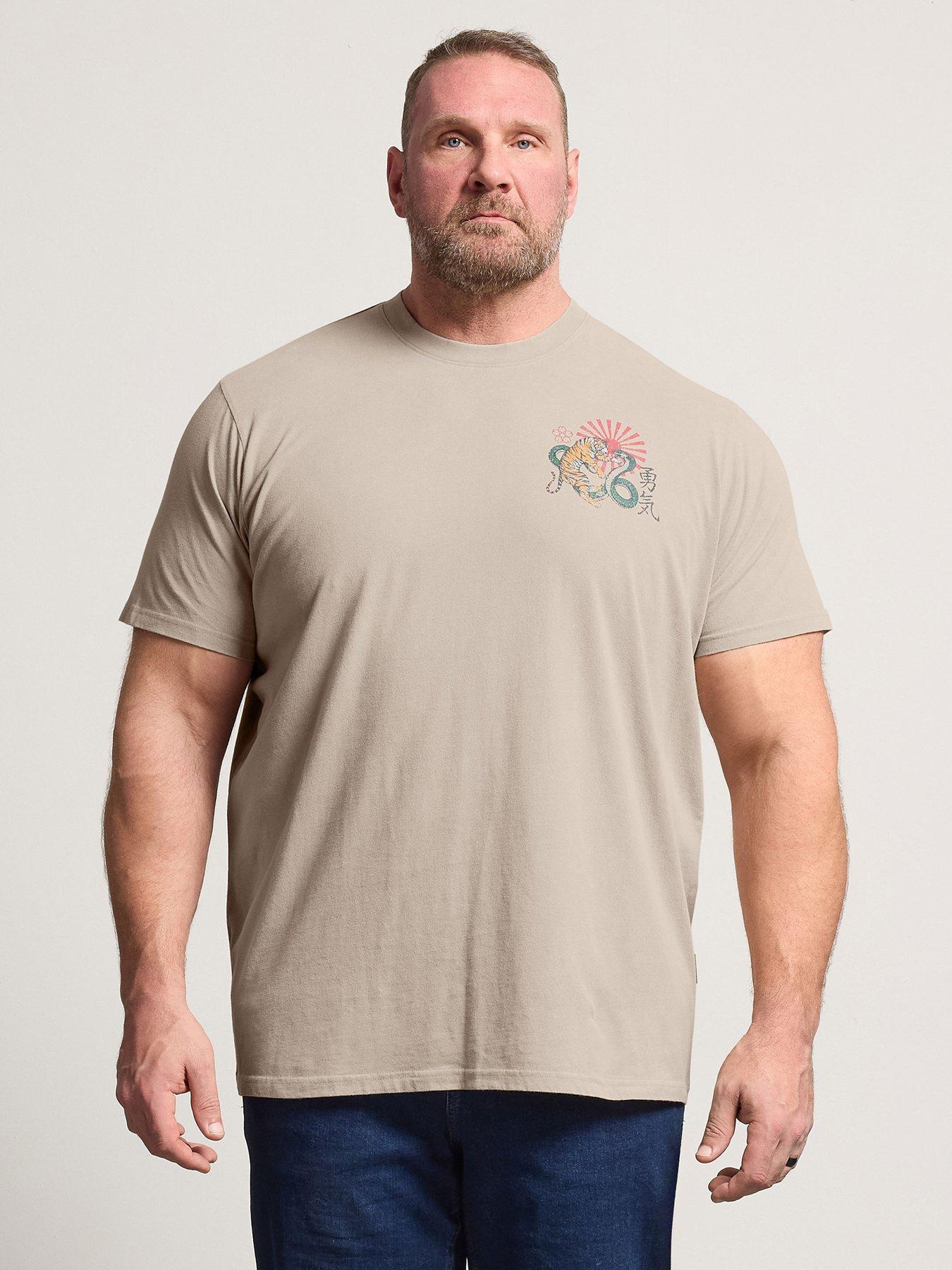 Image 1 of 5 of BadRhino Printed Tiger Acid Wash T-Shirt - Stone Brown