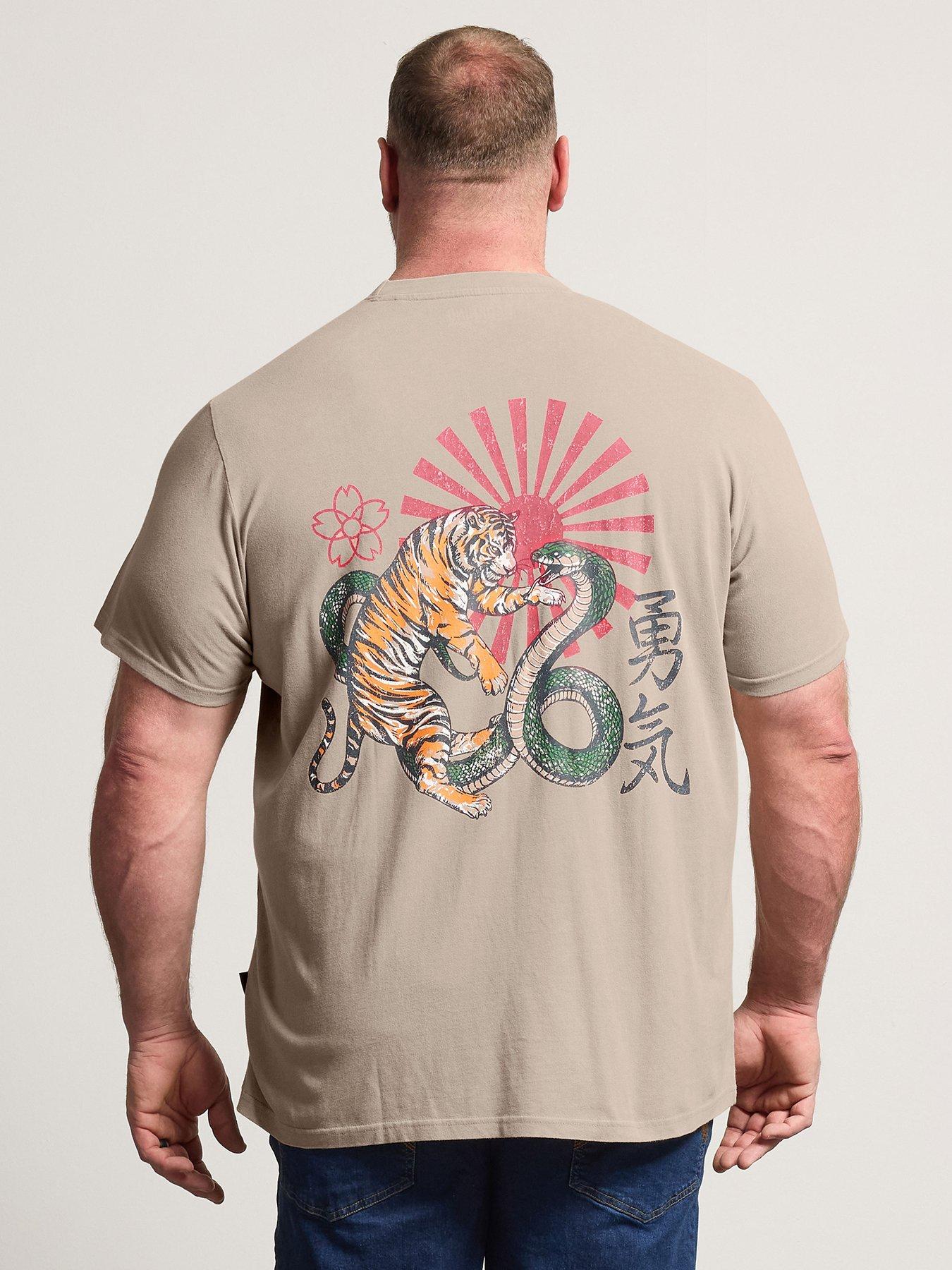 Image 2 of 5 of BadRhino Printed Tiger Acid Wash T-Shirt - Stone Brown