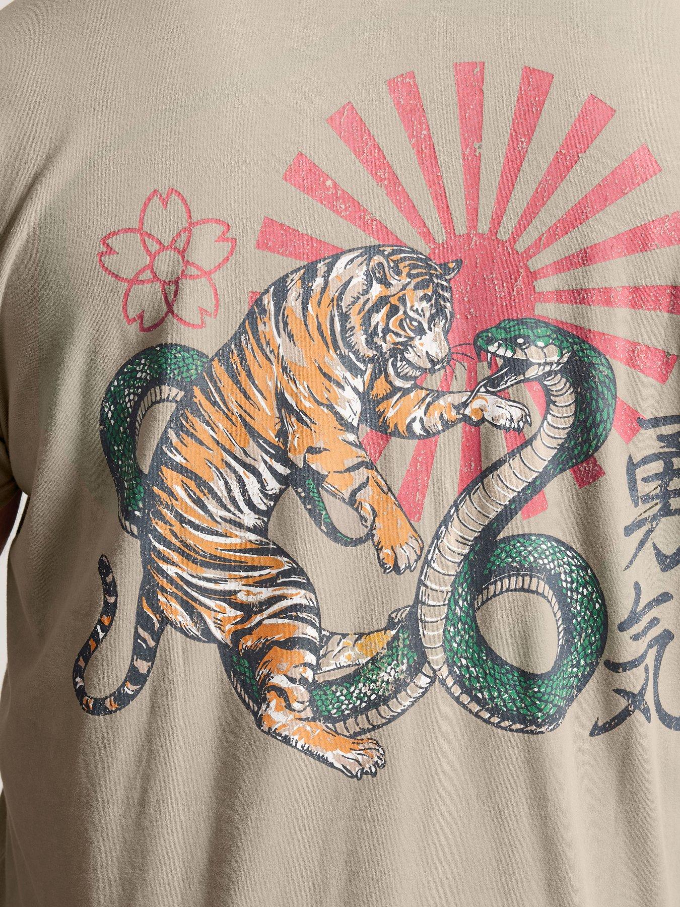 Image 4 of 5 of BadRhino Printed Tiger Acid Wash T-Shirt - Stone Brown
