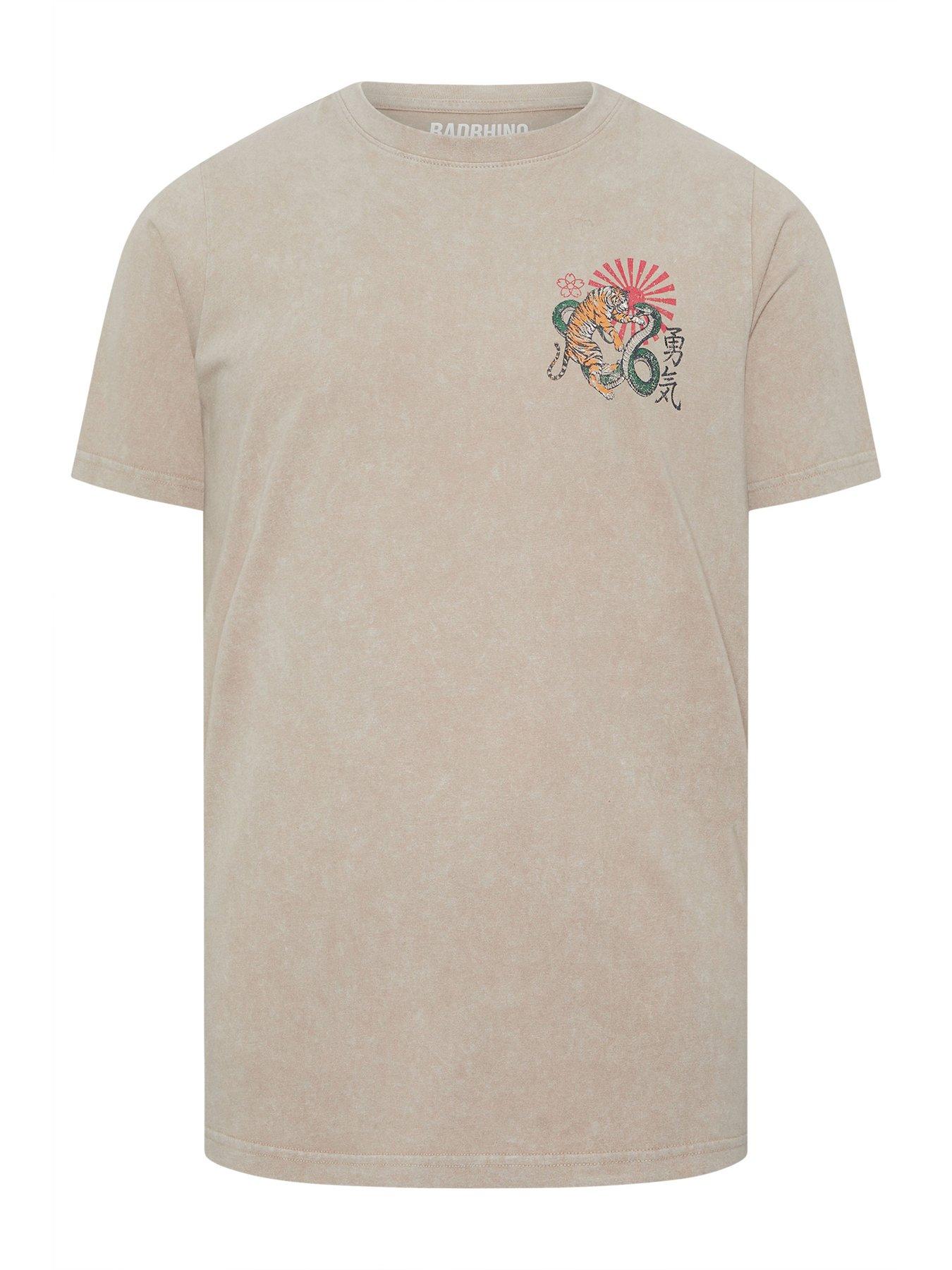 Image 5 of 5 of BadRhino Printed Tiger Acid Wash T-Shirt - Stone Brown