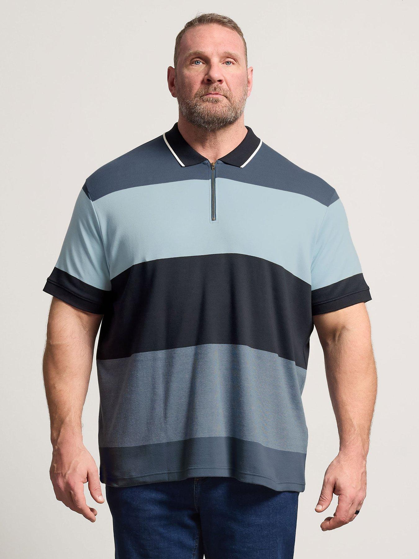 BadRhino Striped Zip Polo Shirt - Blue